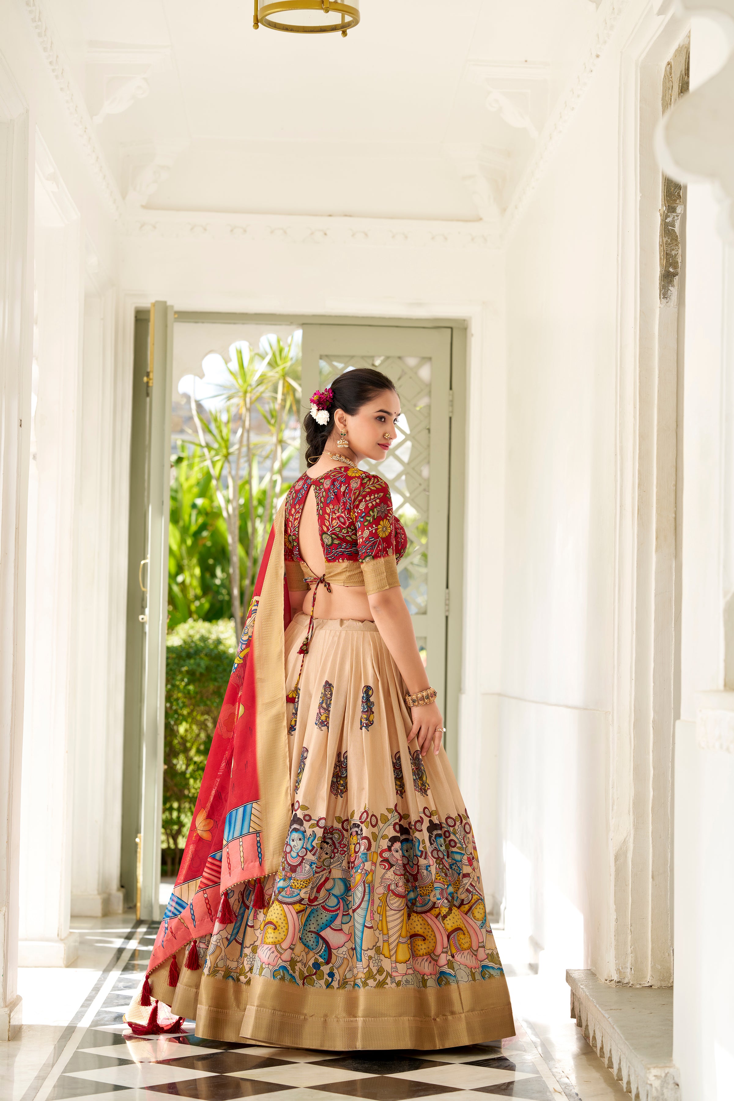 Regal Beige Handcrafted Lehenga with Traditional Motifs
