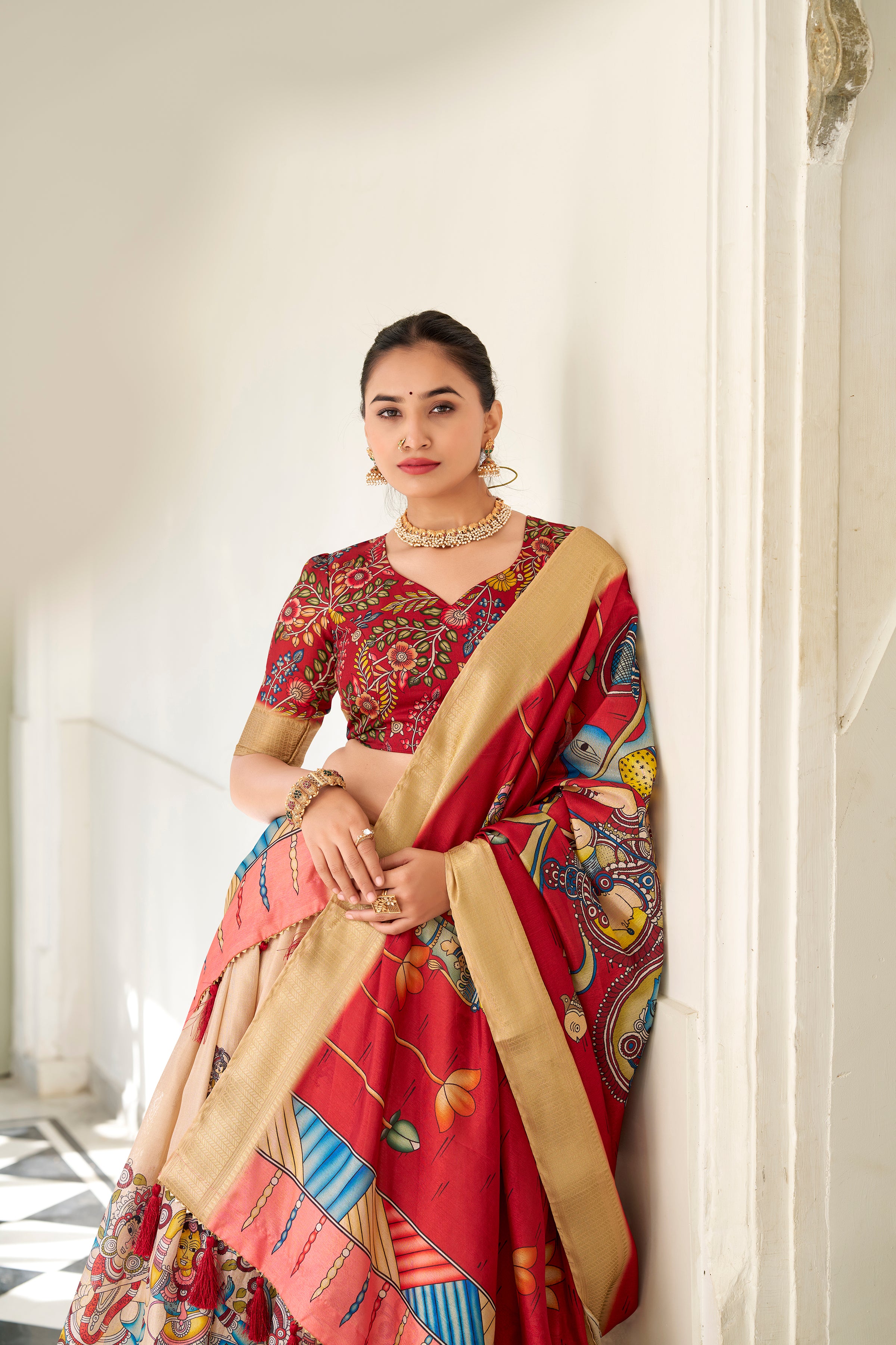 Regal Beige Handcrafted Lehenga with Traditional Motifs