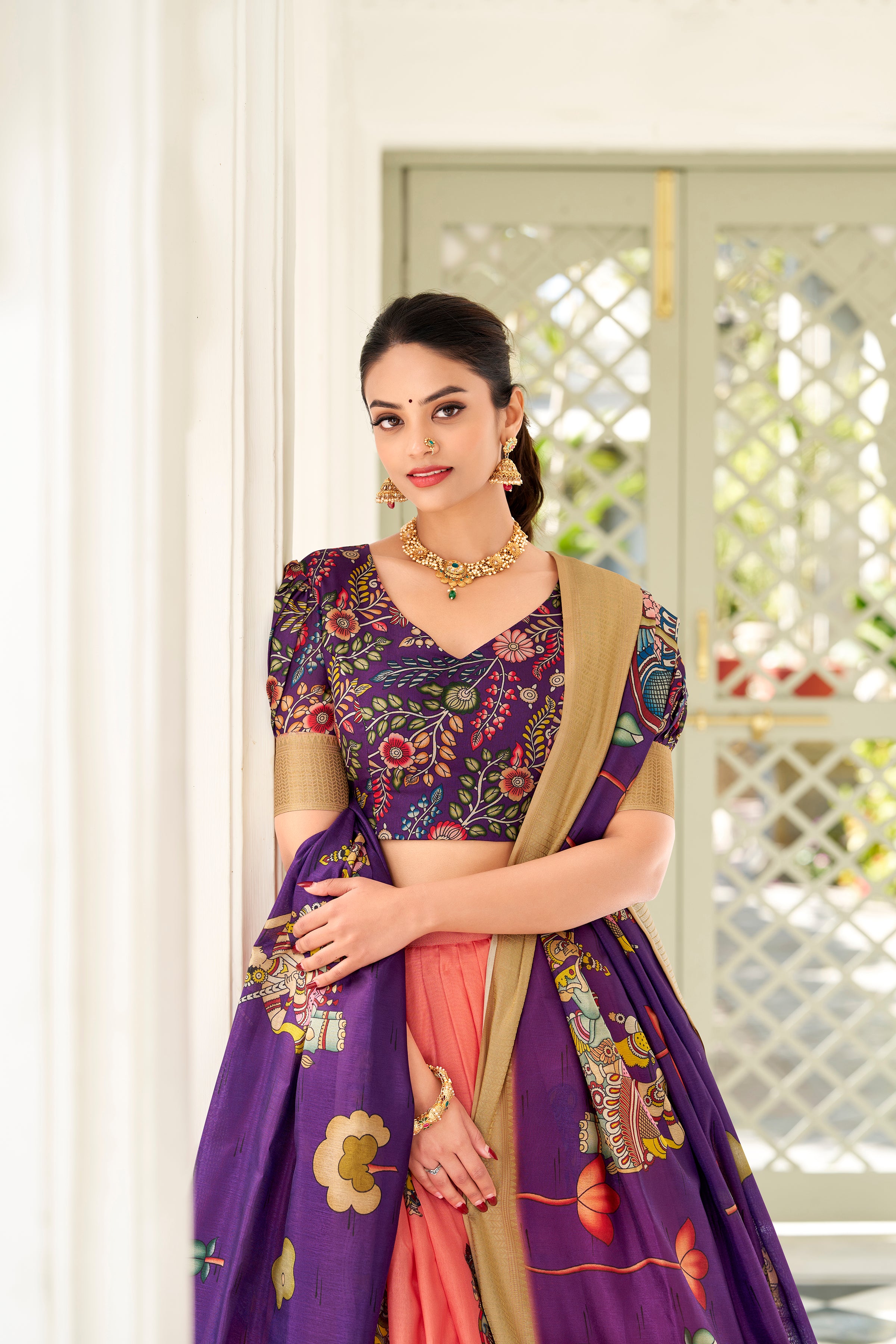 Regal Beige Handcrafted Lehenga with Traditional Motifs