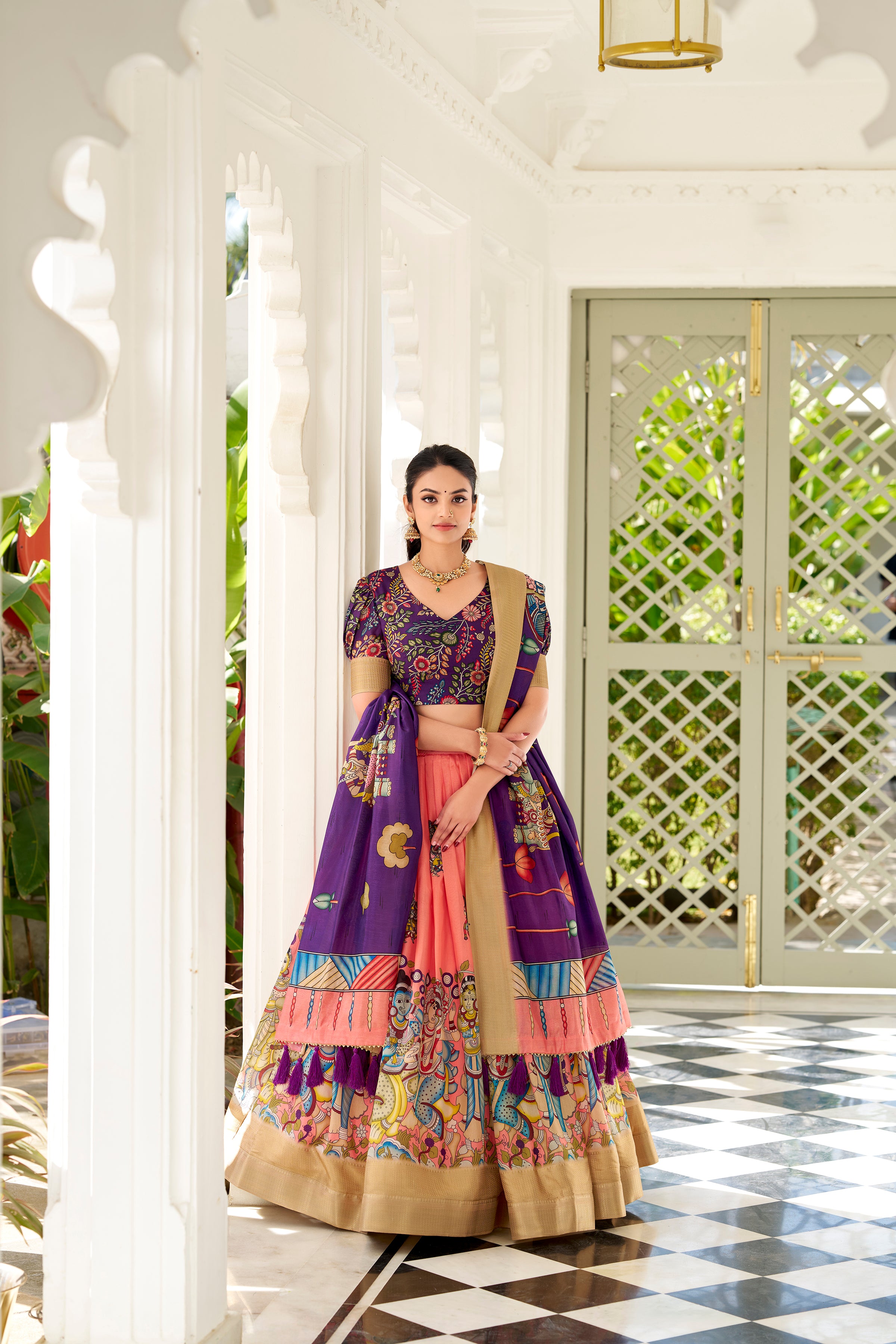 Regal Beige Handcrafted Lehenga with Traditional Motifs