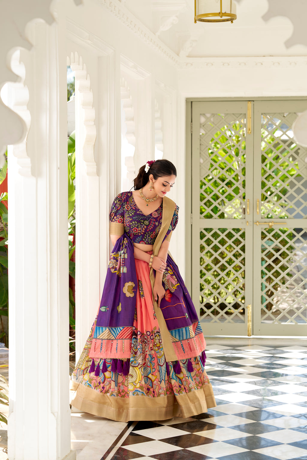 Regal Beige Handcrafted Lehenga with Traditional Motifs