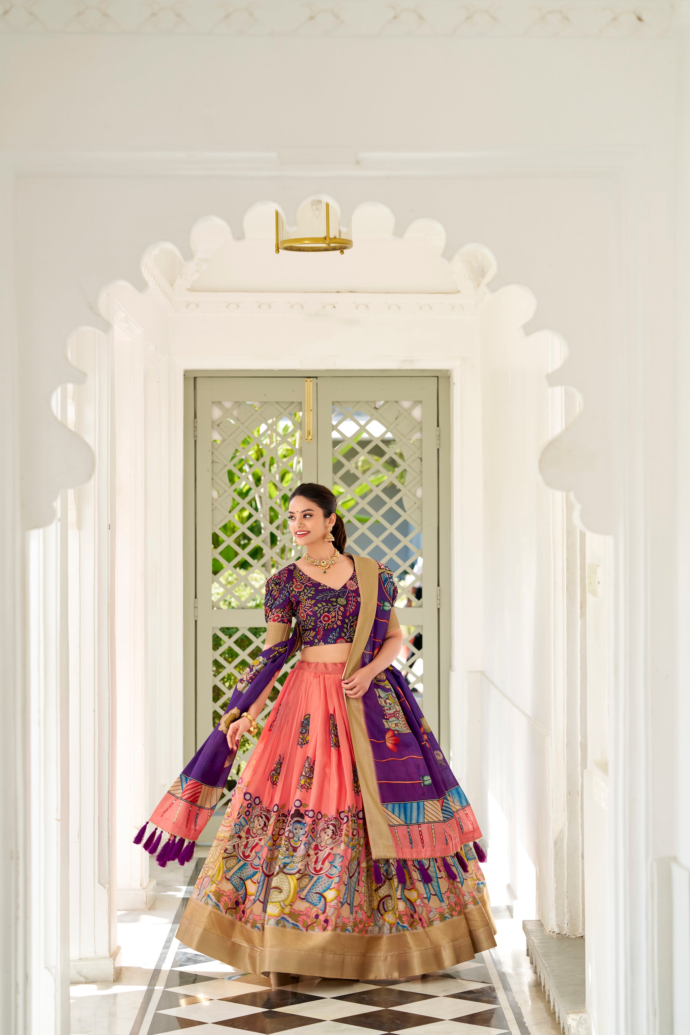 Regal Beige Handcrafted Lehenga with Traditional Motifs