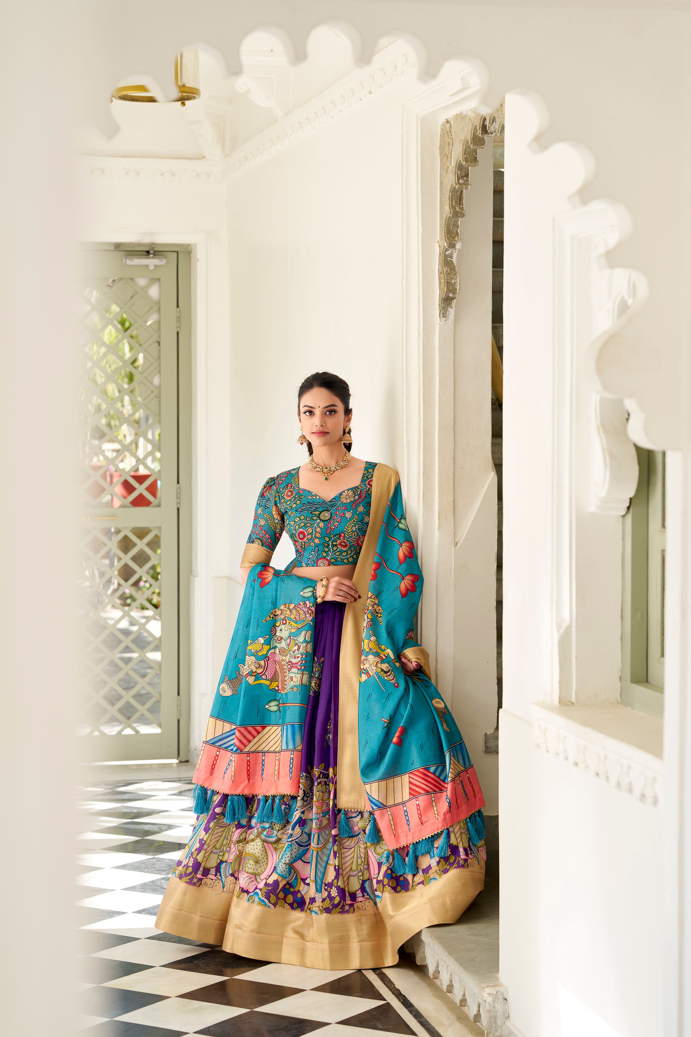 Regal Beige Handcrafted Lehenga with Traditional Motifs