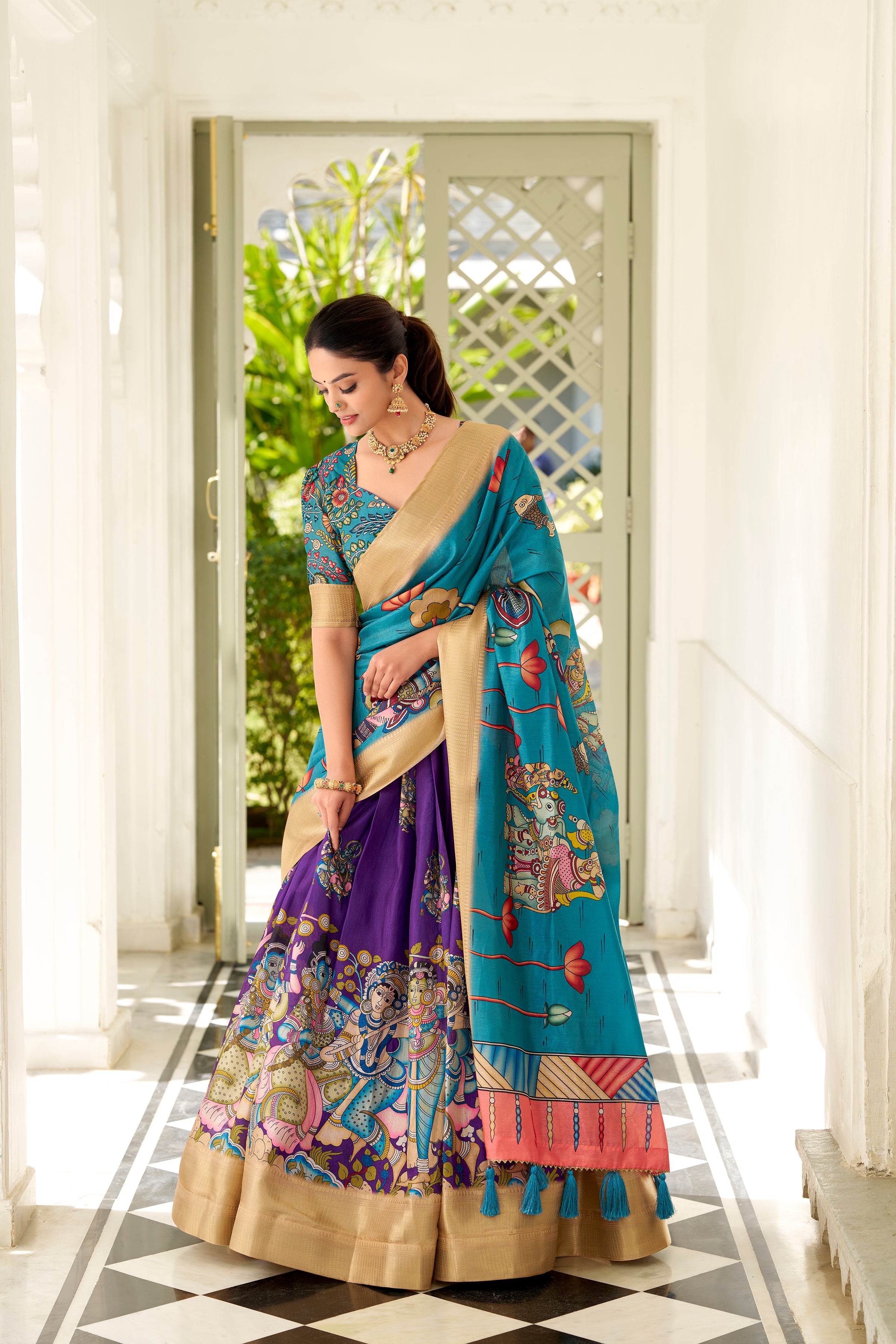 Regal Beige Handcrafted Lehenga with Traditional Motifs