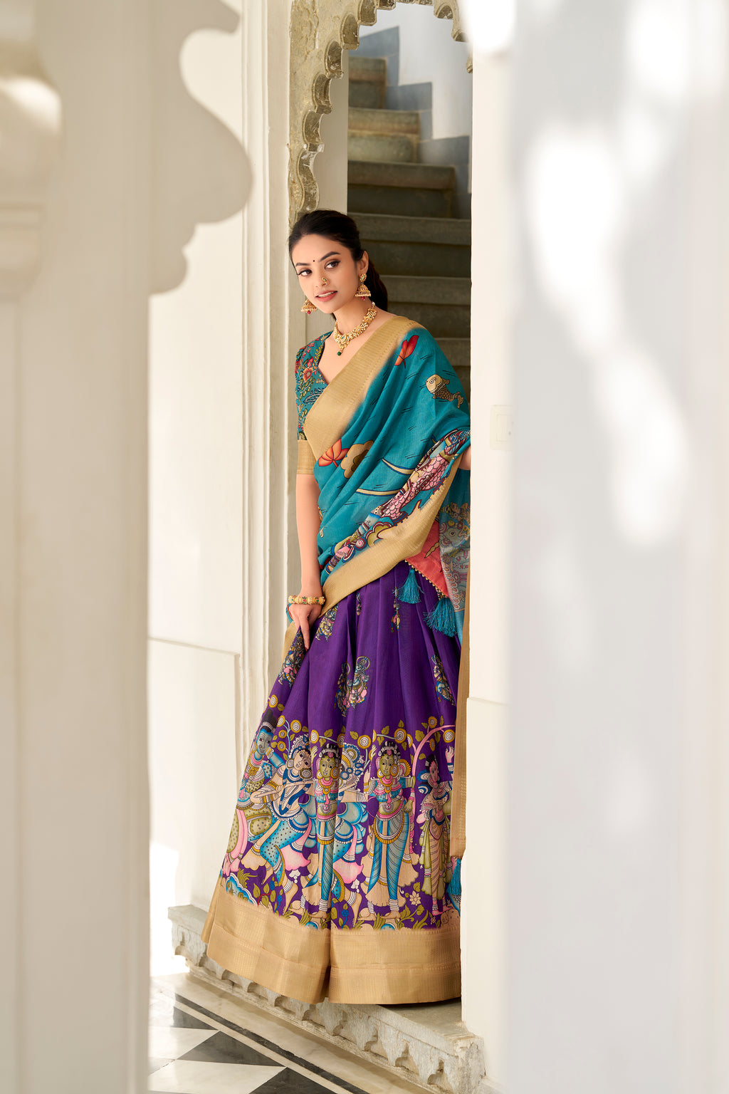 Regal Beige Handcrafted Lehenga with Traditional Motifs