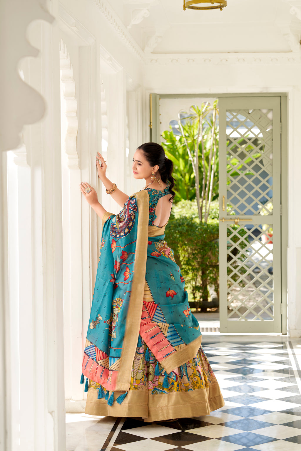 Regal Beige Handcrafted Lehenga with Traditional Motifs