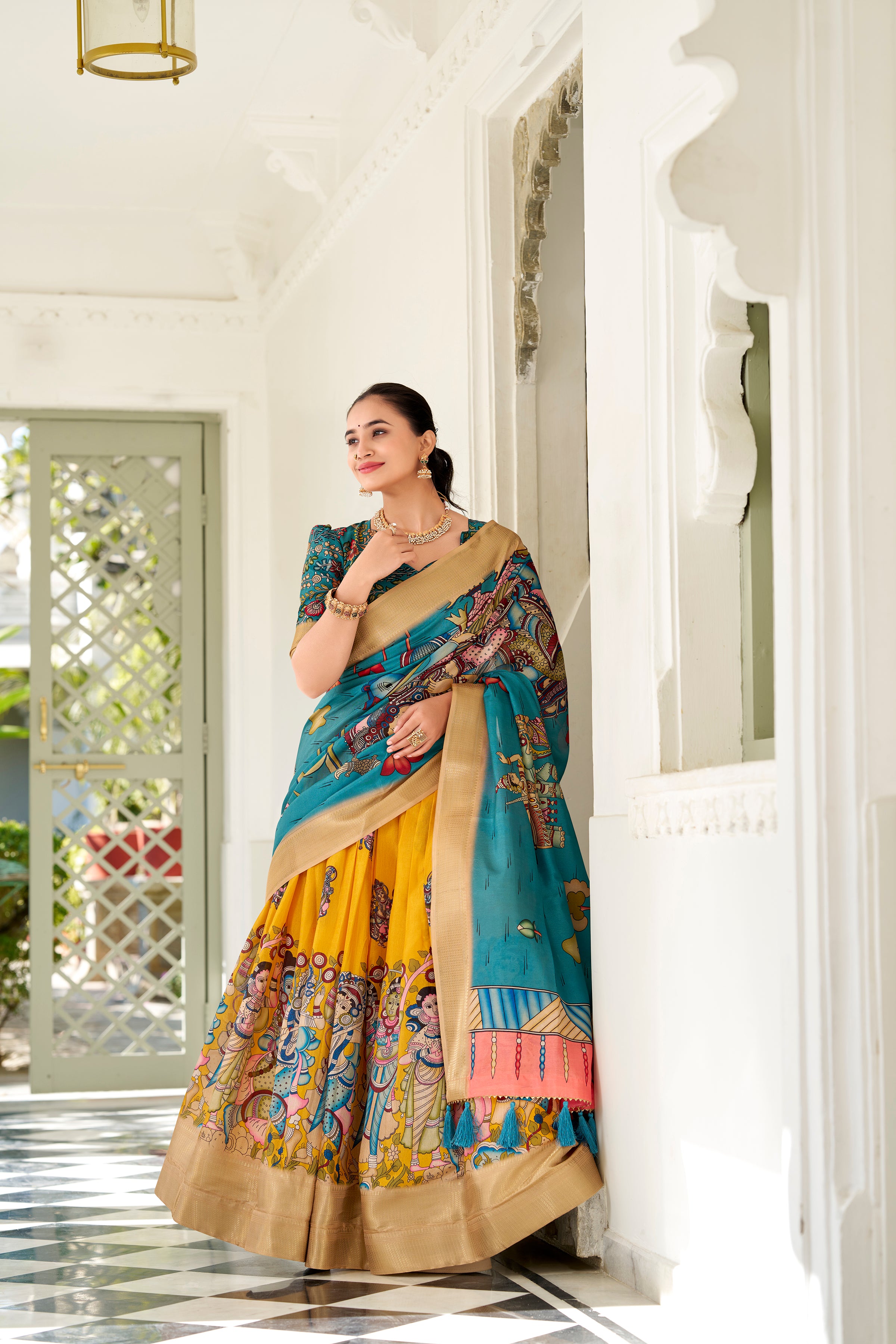 Regal Beige Handcrafted Lehenga with Traditional Motifs