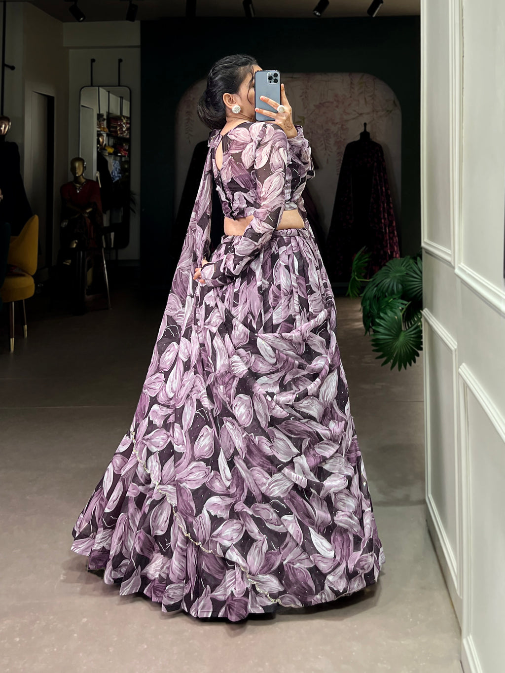 Bold Leaf Print Lehenga with Contemporary Elegance