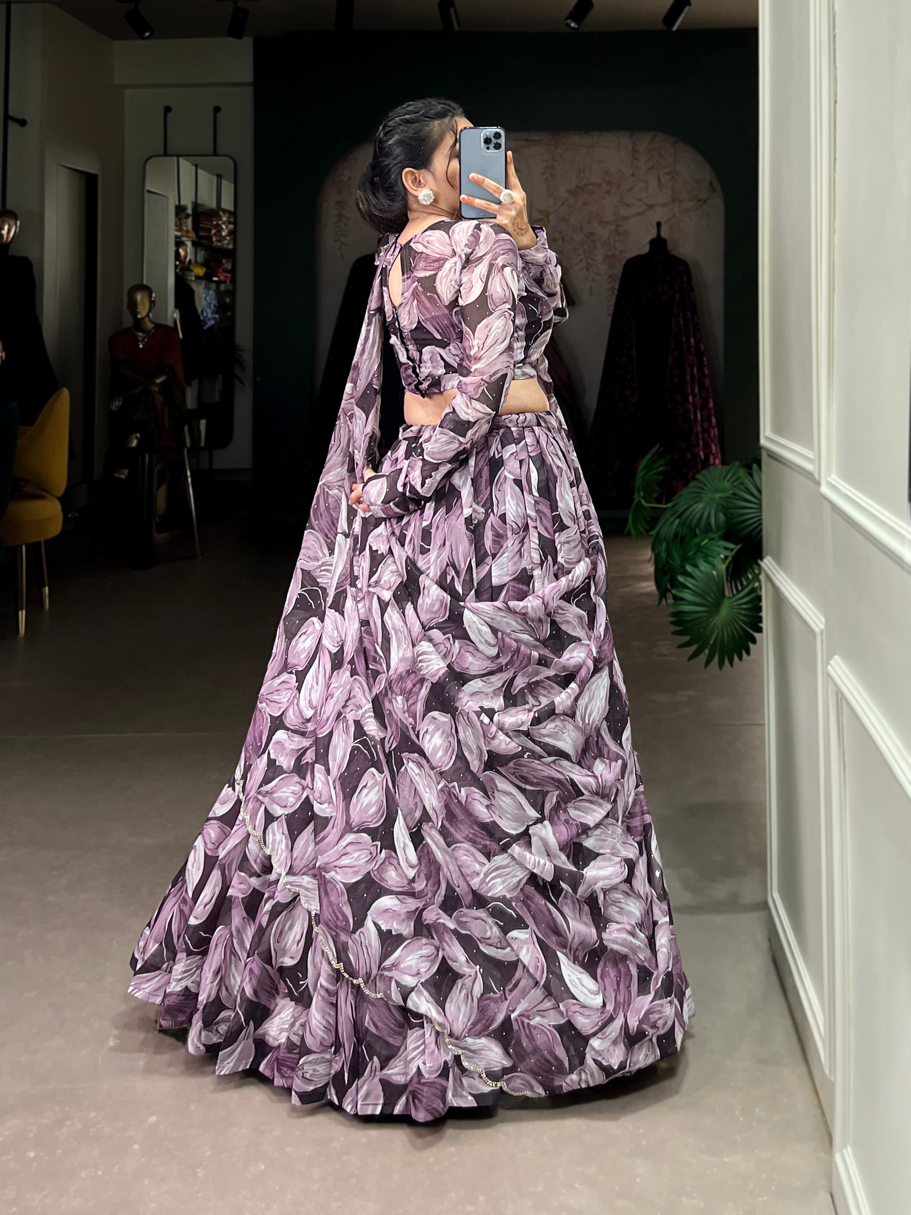 Bold Leaf Print Lehenga with Contemporary Elegance
