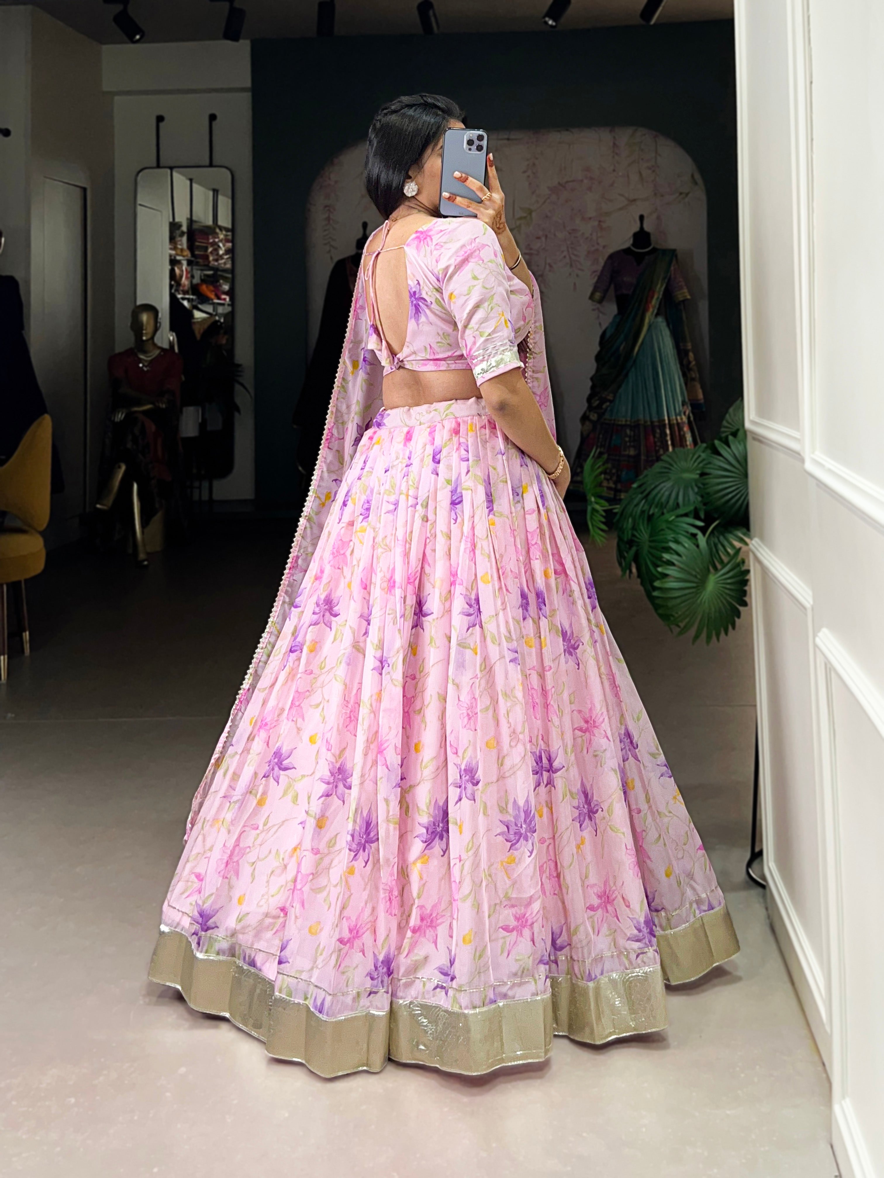Pastel Organza Lehenga with Matching Dupatta