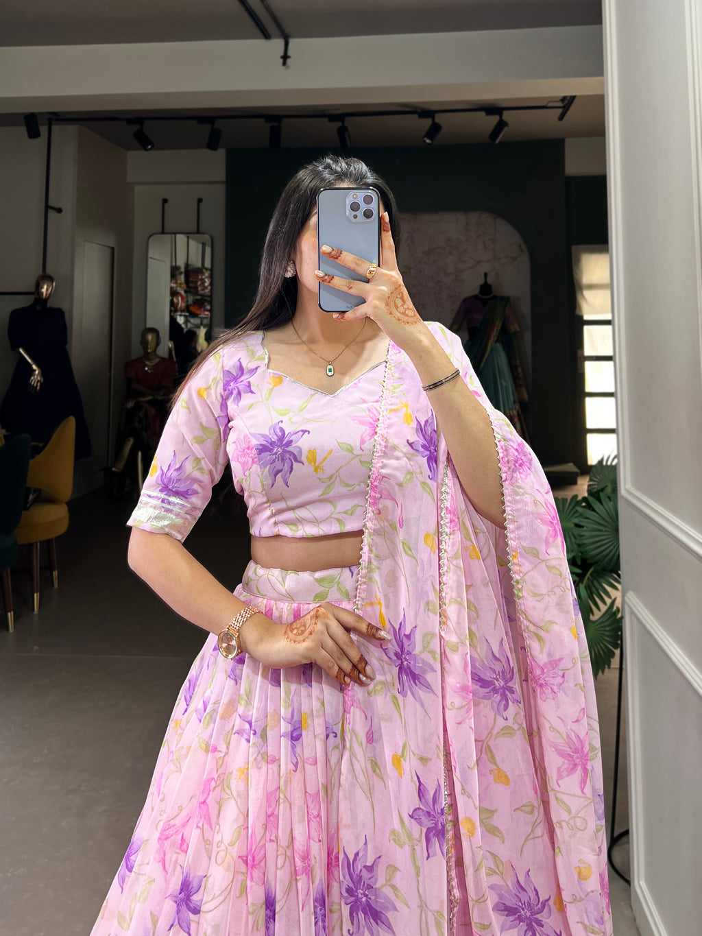 Pastel Organza Lehenga with Matching Dupatta