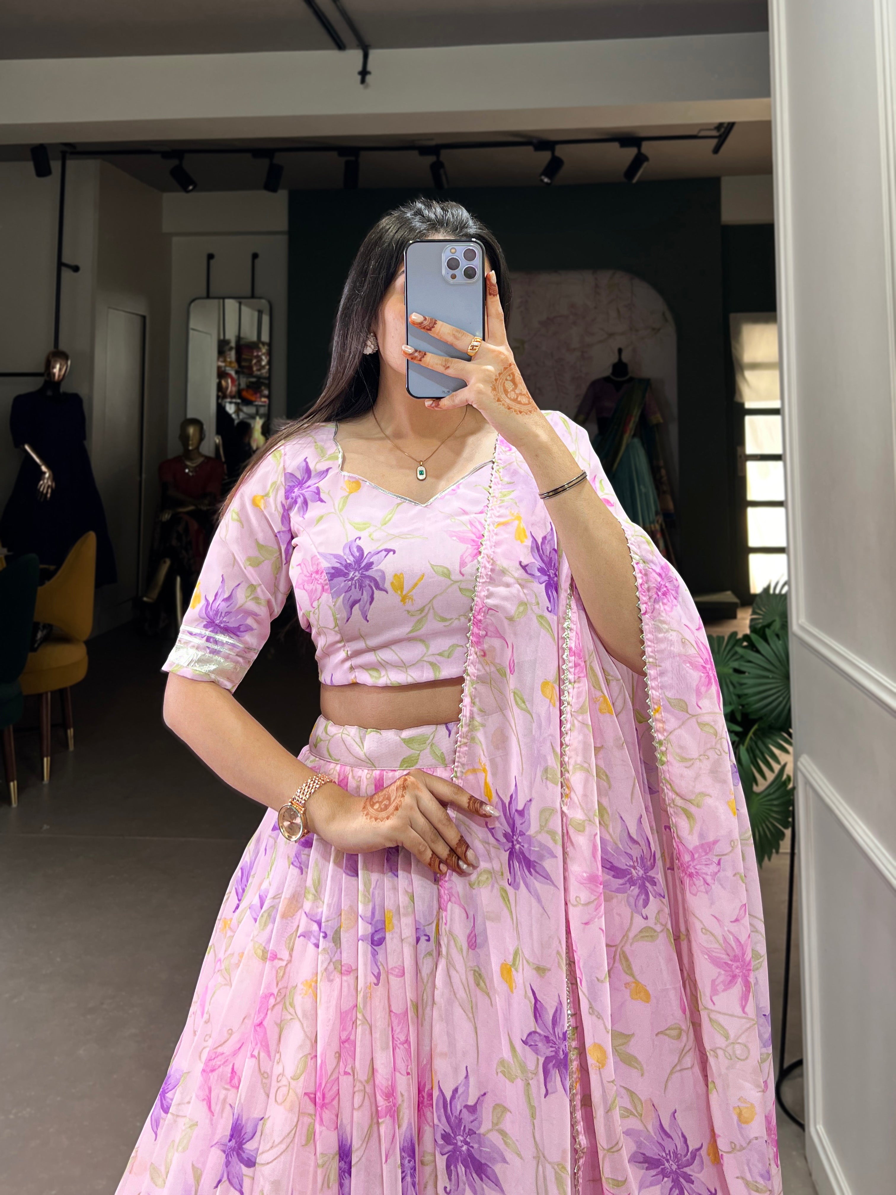 Pastel Organza Lehenga with Matching Dupatta