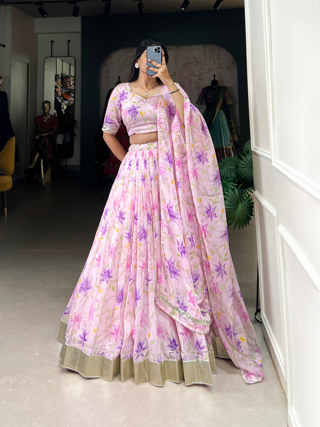 Pastel Organza Lehenga with Matching Dupatta