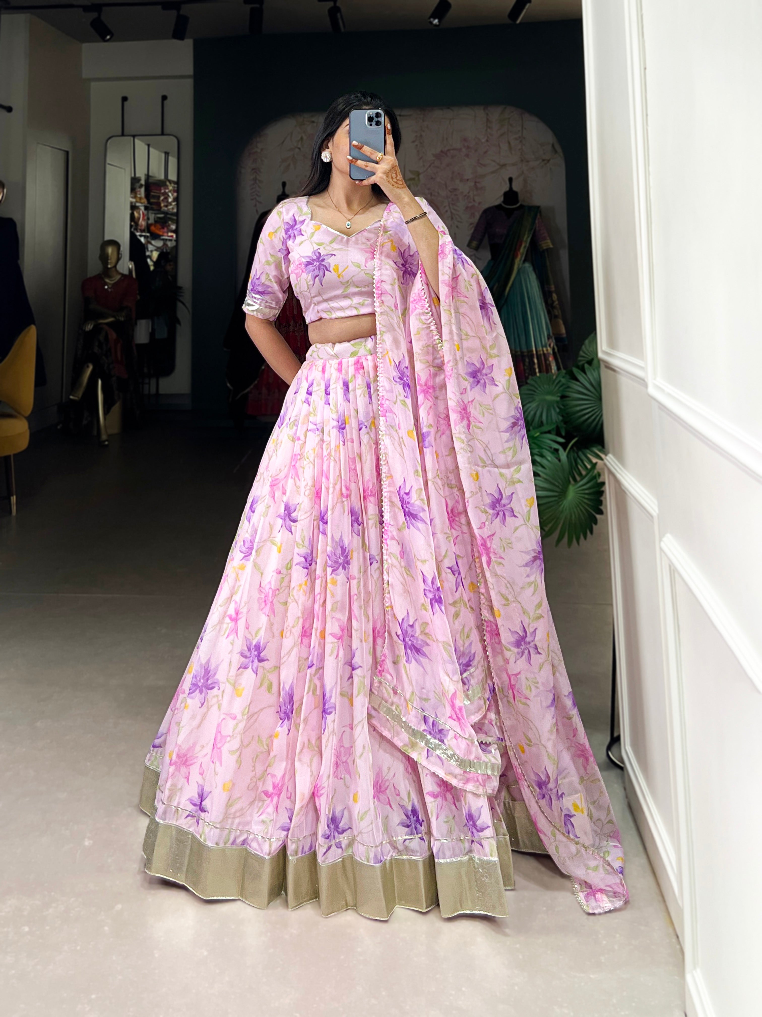 Pastel Organza Lehenga with Matching Dupatta