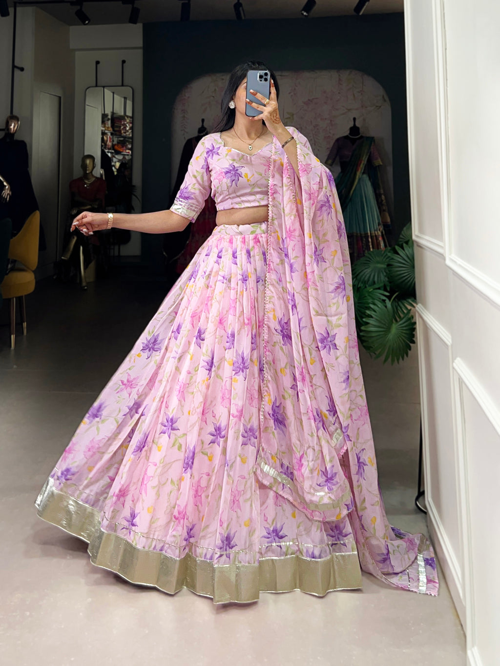 Pastel Organza Lehenga with Matching Dupatta