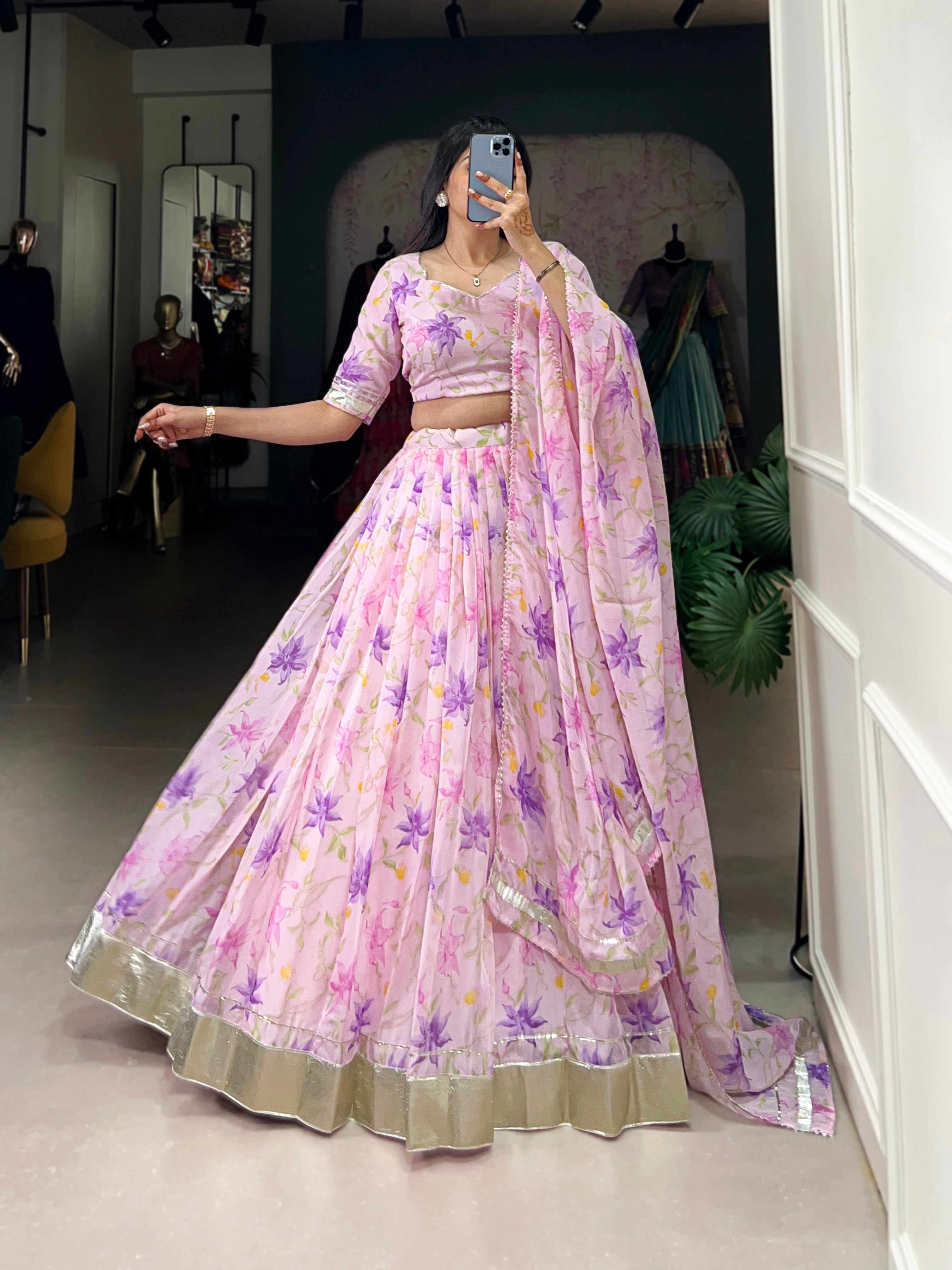 Pastel Organza Lehenga with Matching Dupatta