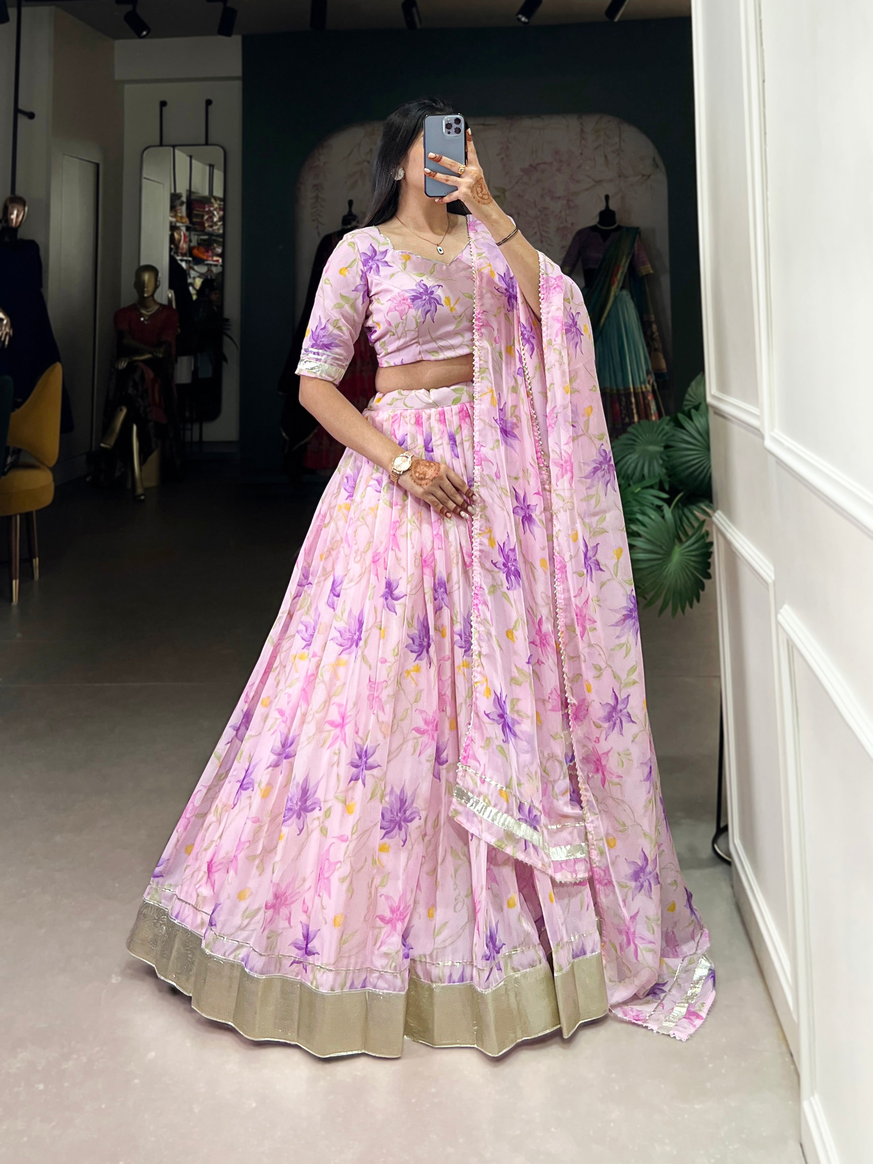 Pastel Organza Lehenga with Matching Dupatta