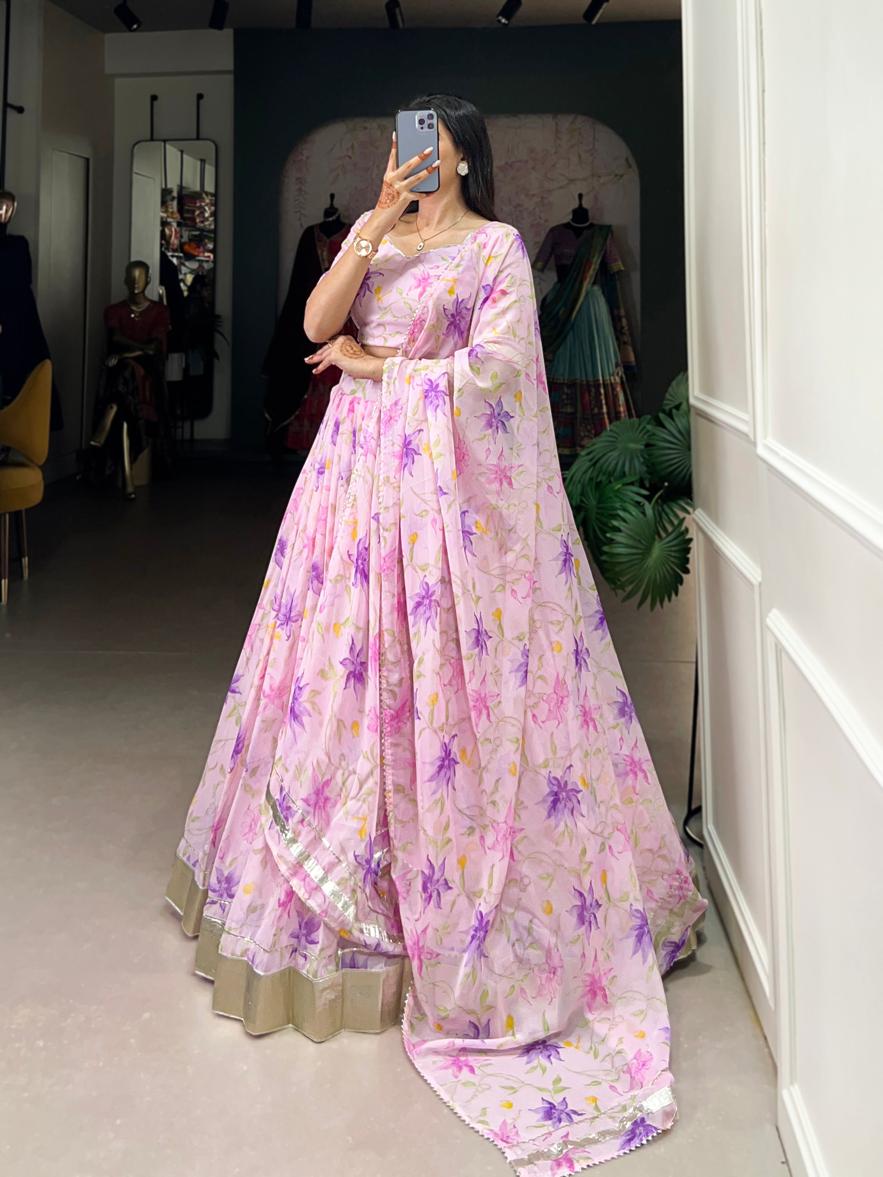 Pastel Organza Lehenga with Matching Dupatta
