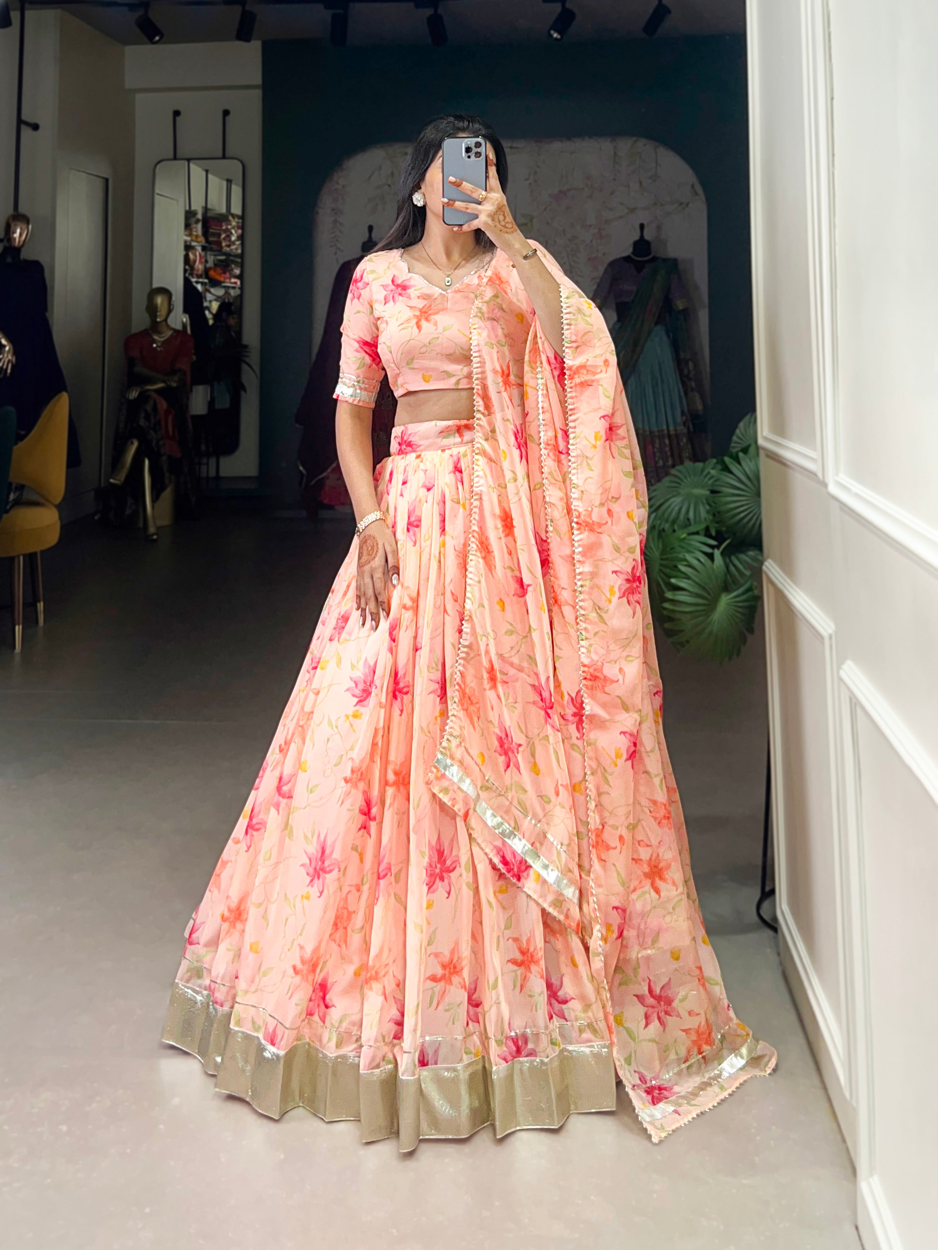 Pastel Organza Lehenga with Matching Dupatta