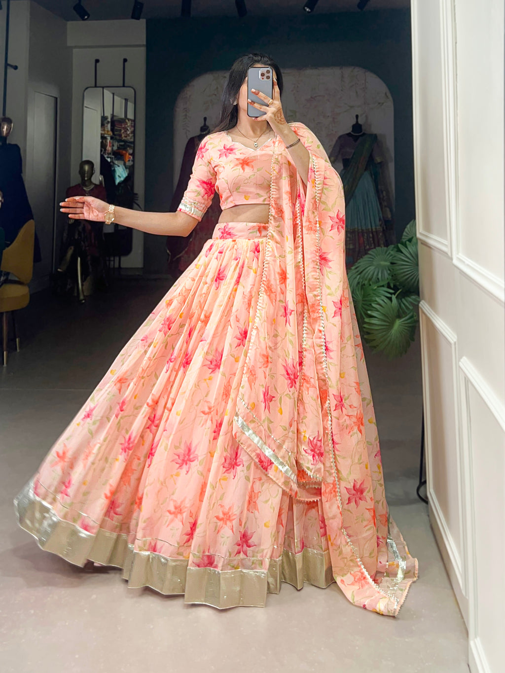 Pastel Organza Lehenga with Matching Dupatta