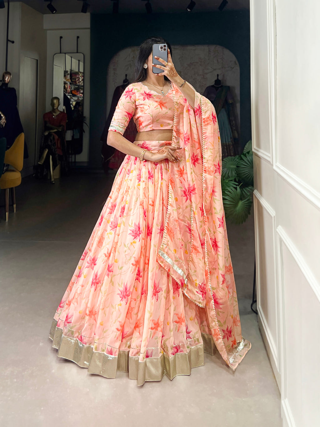Pastel Organza Lehenga with Matching Dupatta