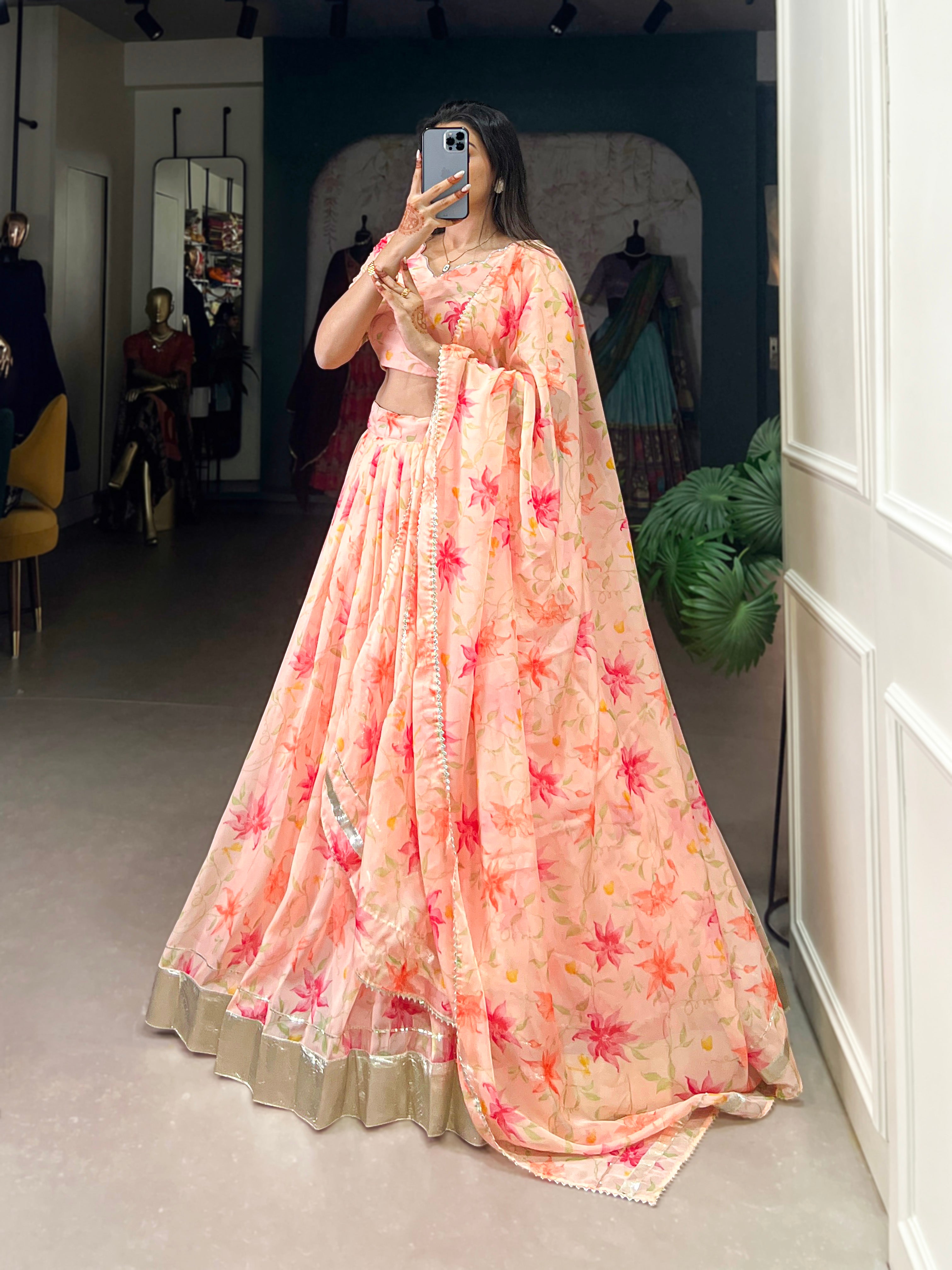 Pastel Organza Lehenga with Matching Dupatta