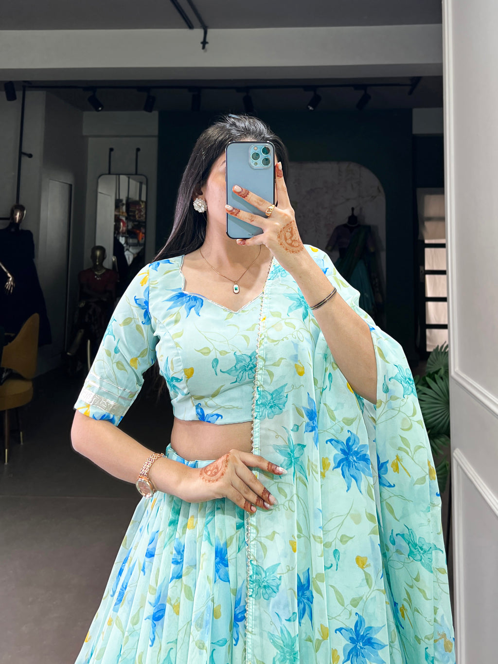 Pastel Organza Lehenga with Matching Dupatta