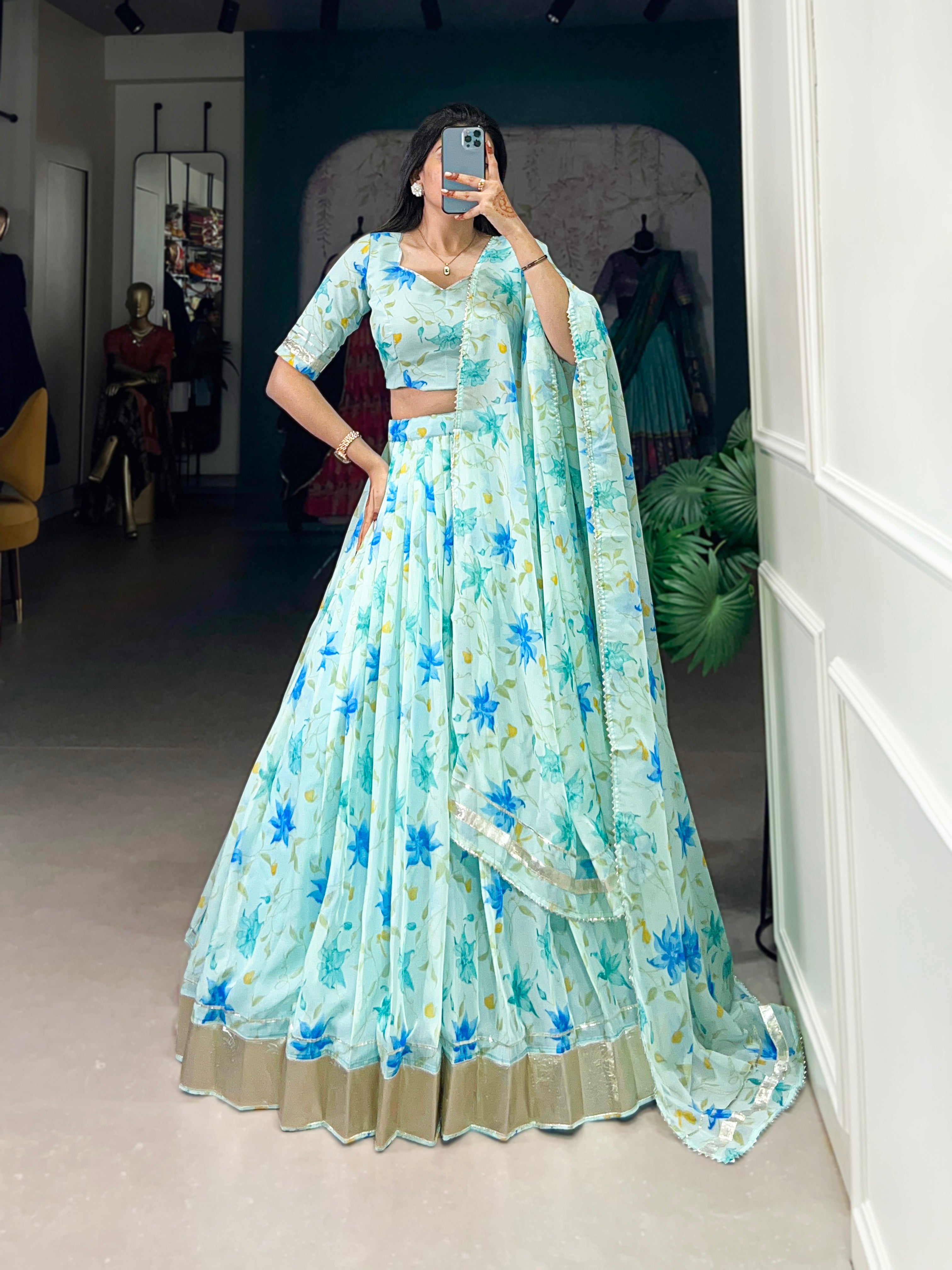 Pastel Organza Lehenga with Matching Dupatta