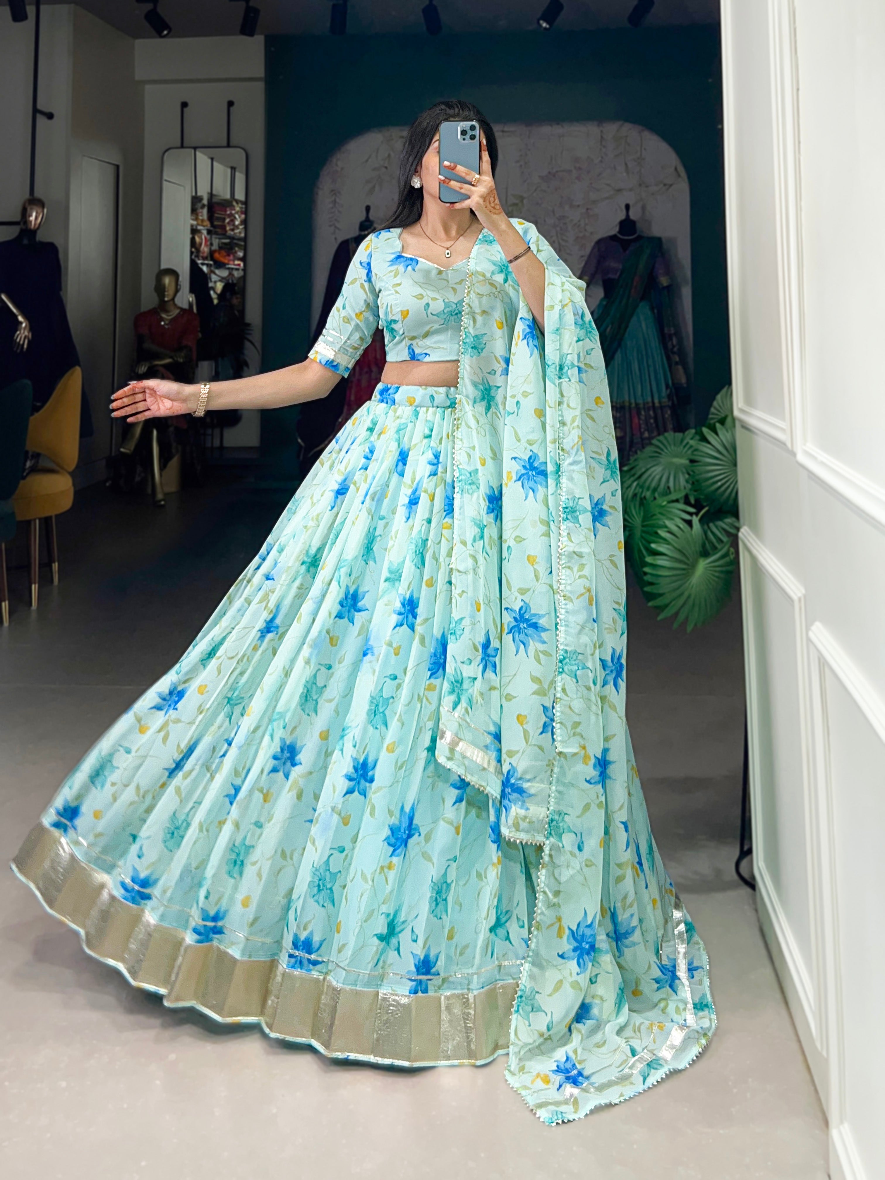 Pastel Organza Lehenga with Matching Dupatta