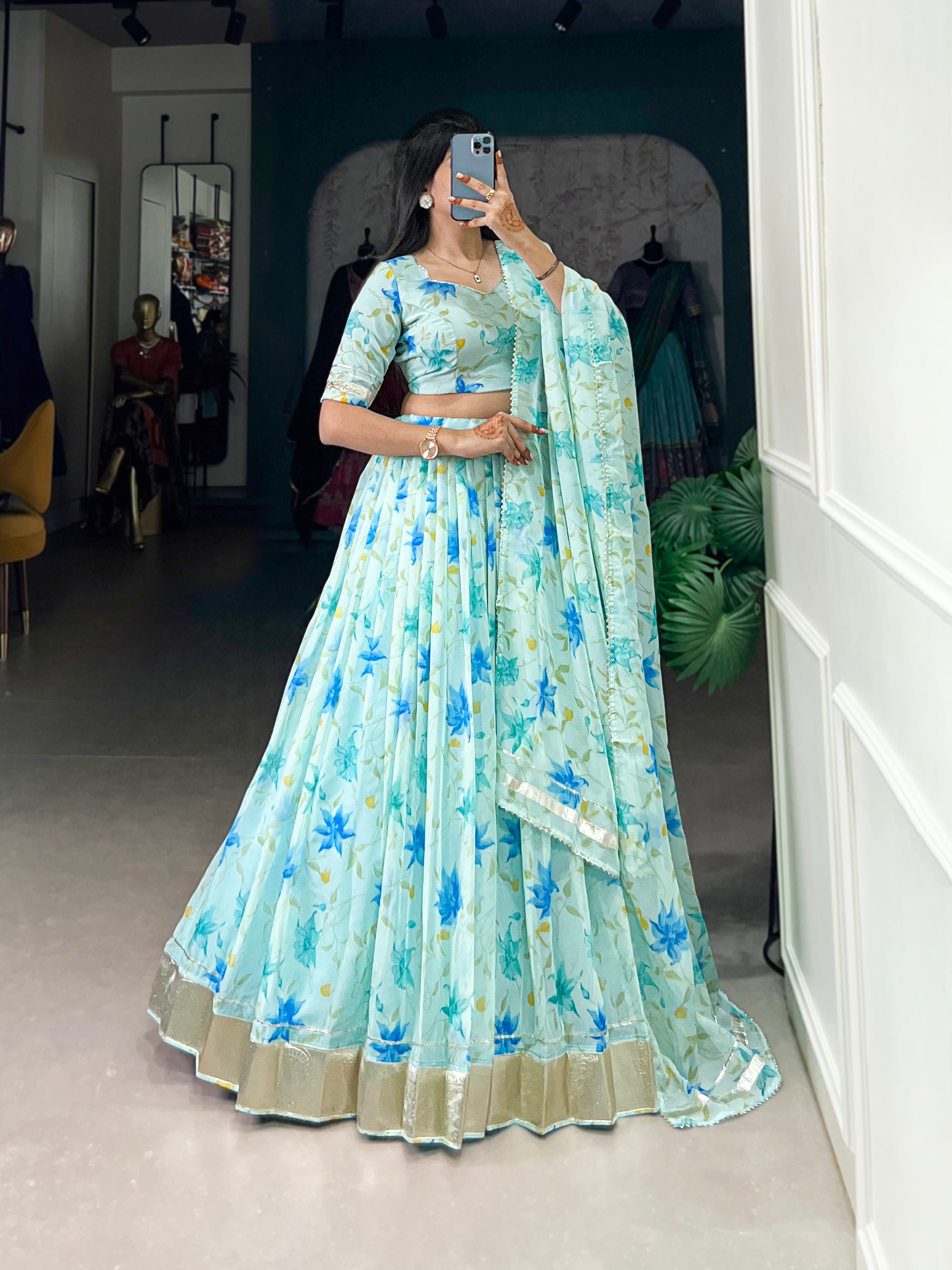 Pastel Organza Lehenga with Matching Dupatta