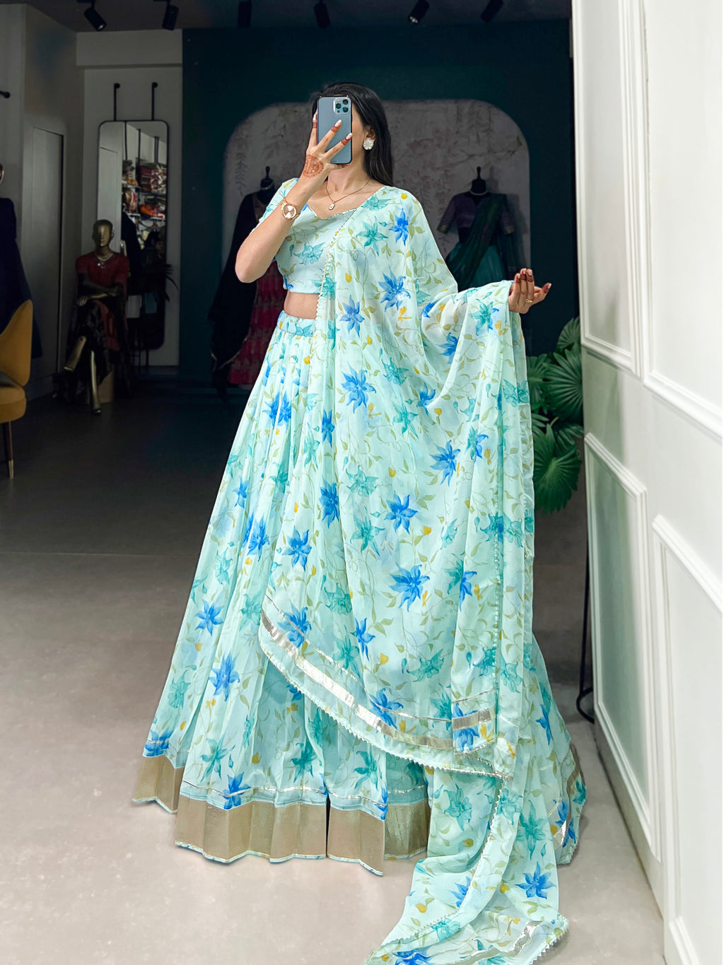 Pastel Organza Lehenga with Matching Dupatta