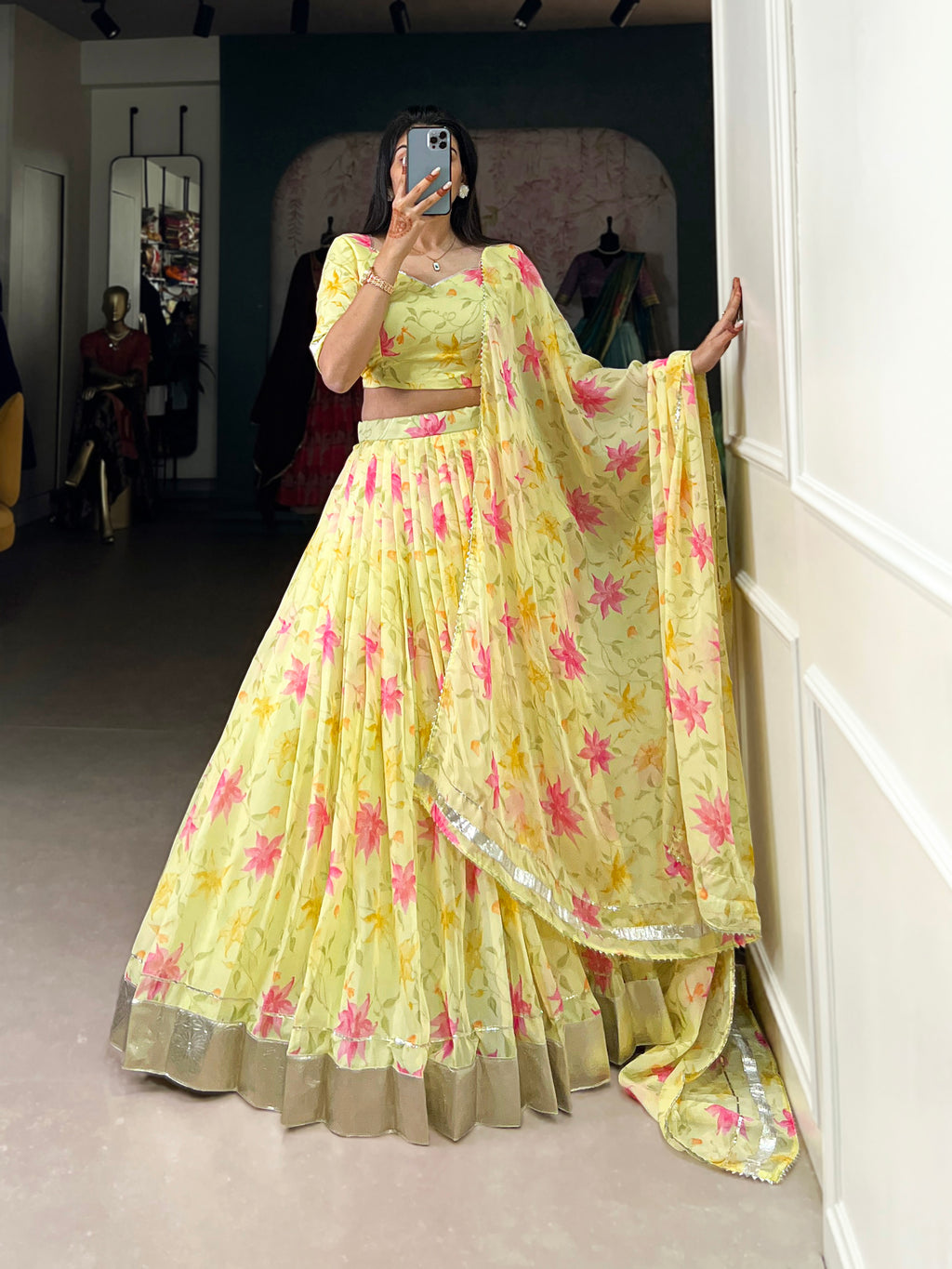 Pastel Organza Lehenga with Matching Dupatta