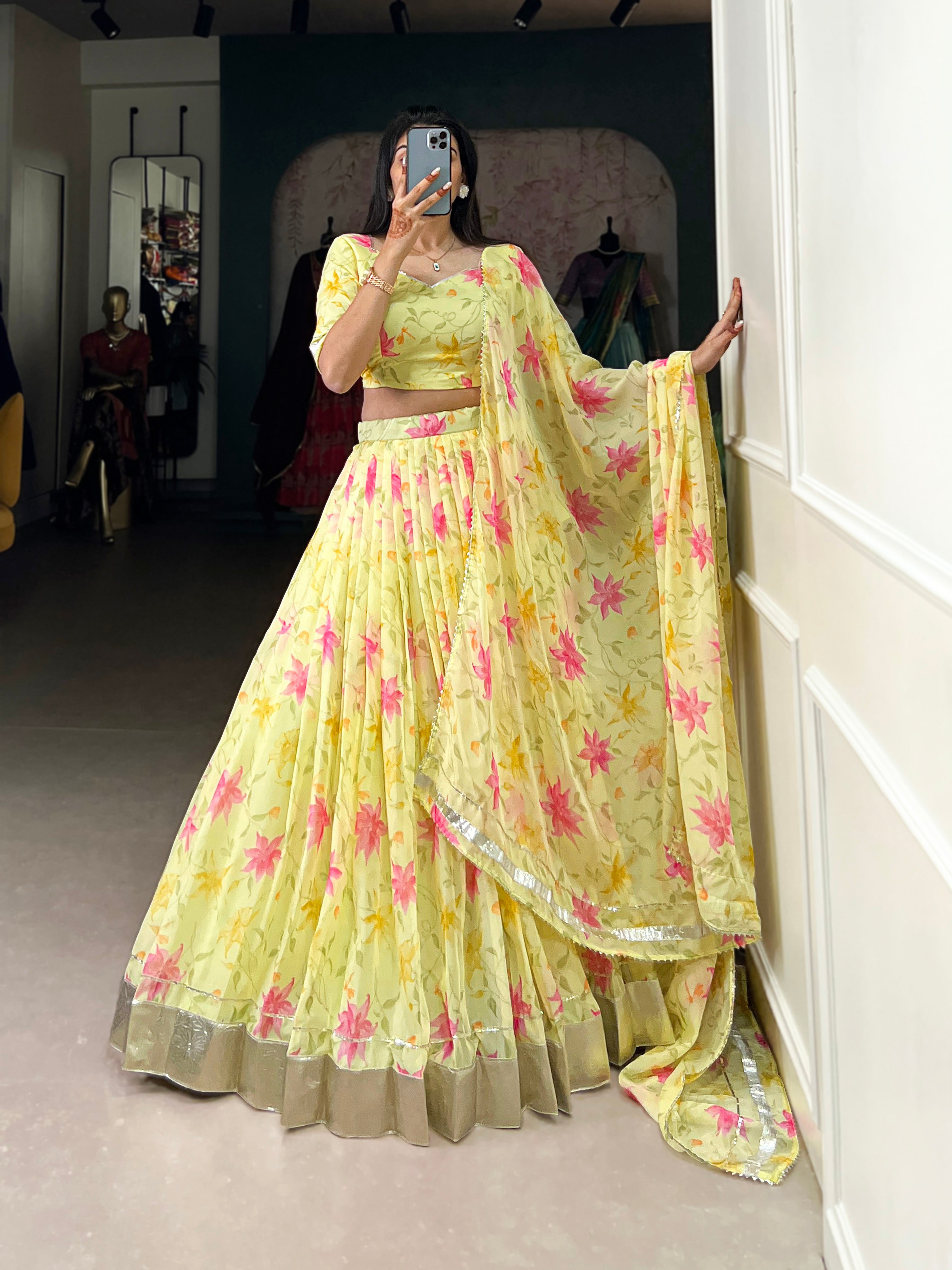 Pastel Organza Lehenga with Matching Dupatta