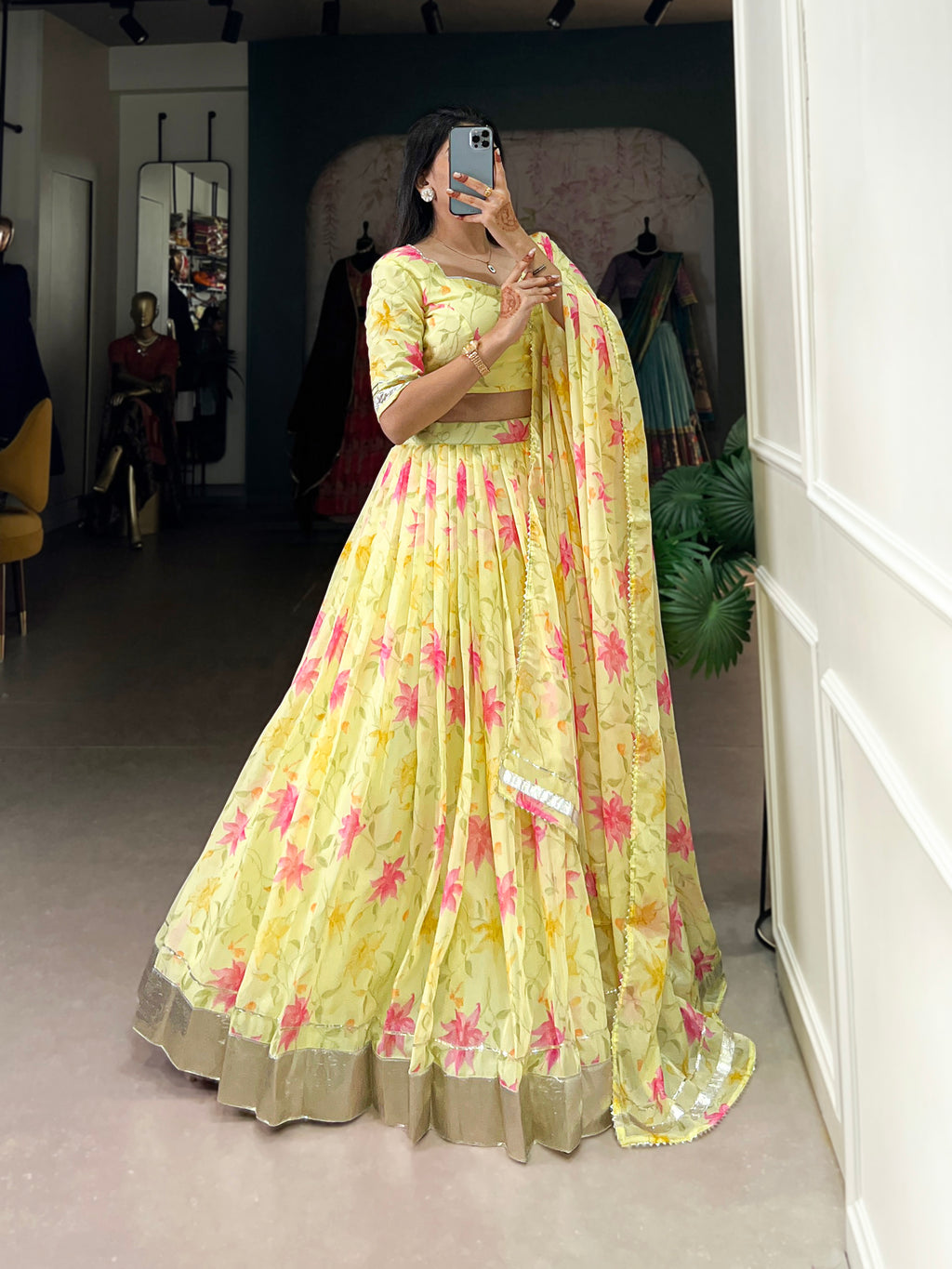 Pastel Organza Lehenga with Matching Dupatta