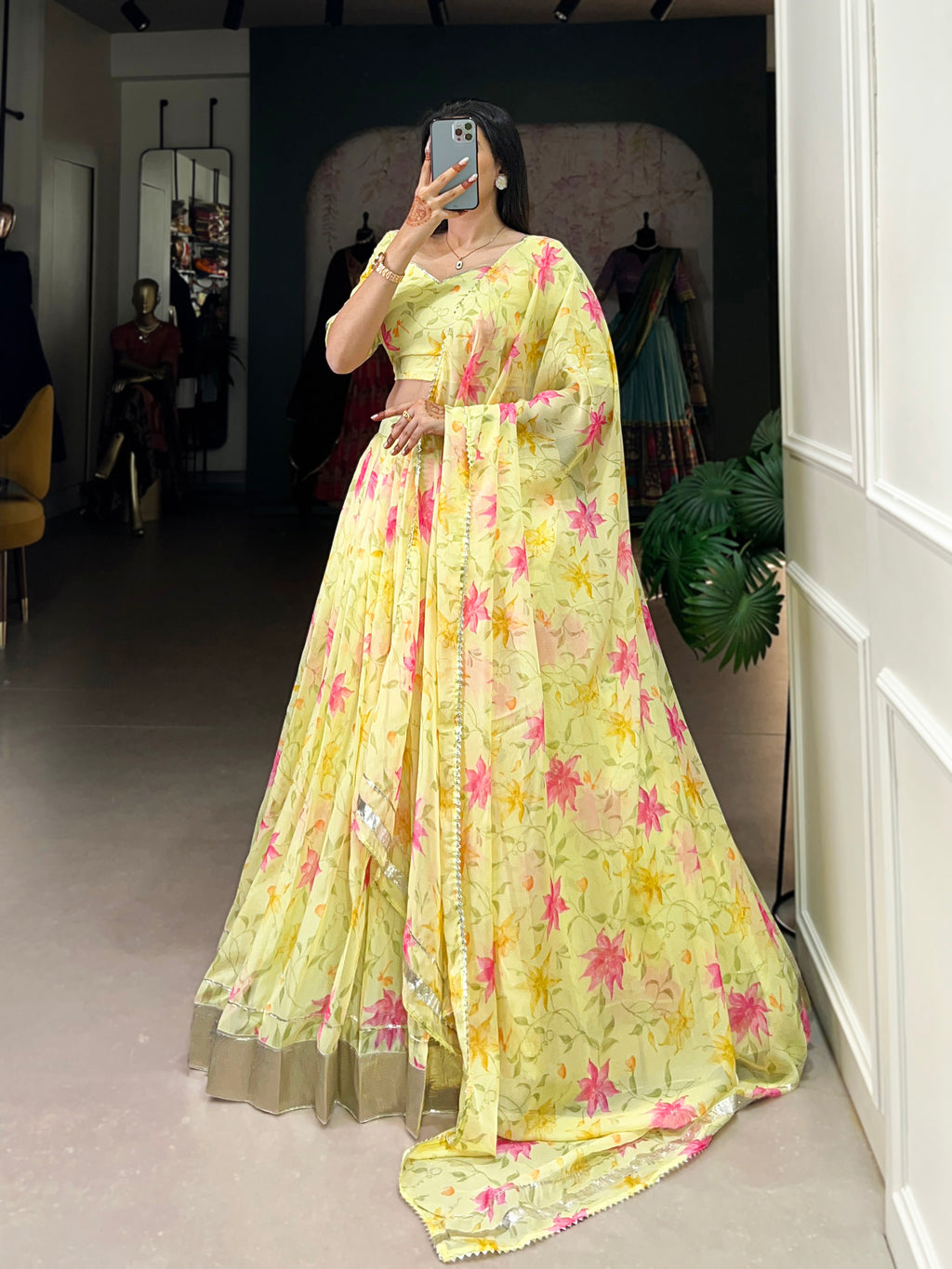 Pastel Organza Lehenga with Matching Dupatta