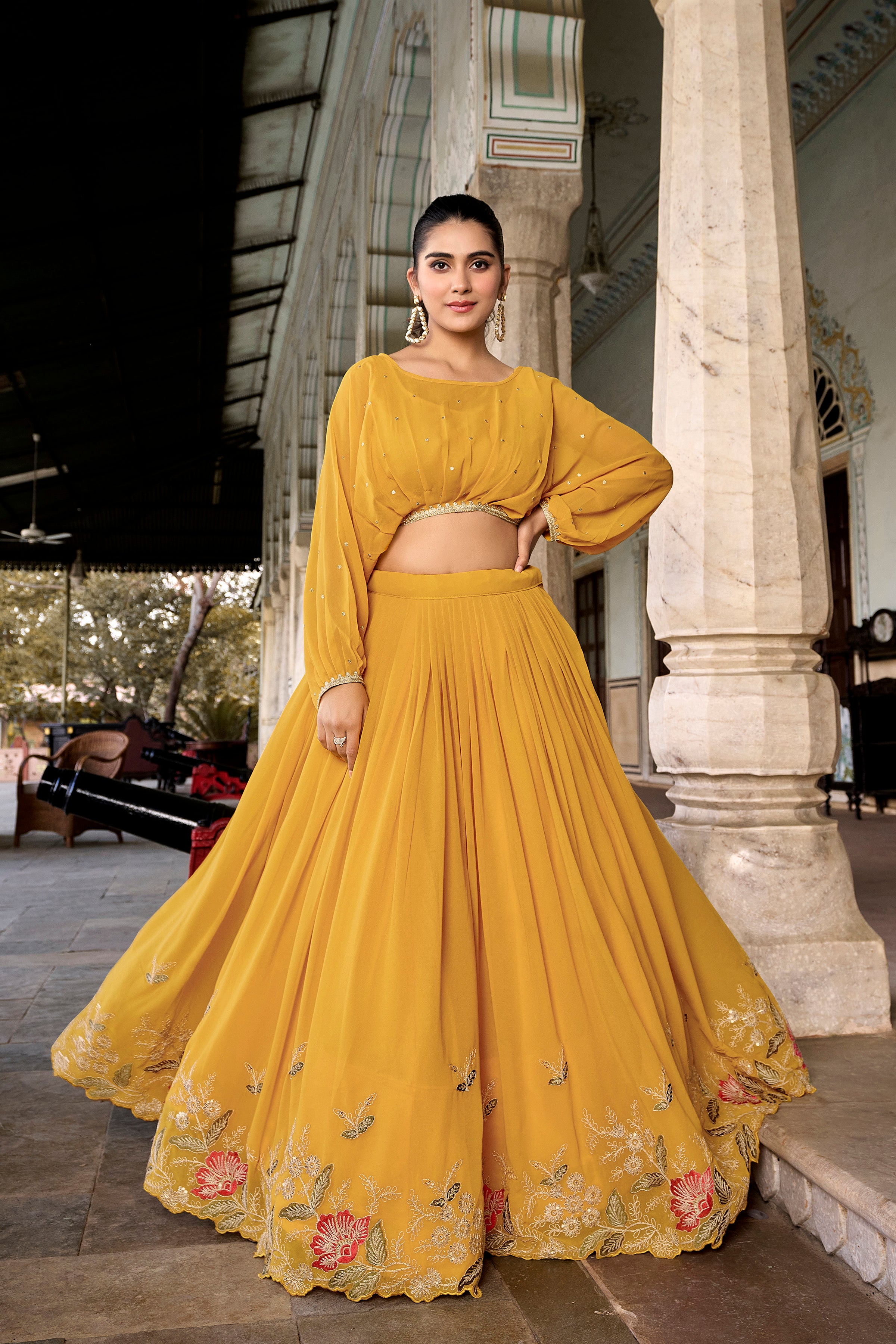 Anamika Georgette Wine Lehenga with Thread Work.