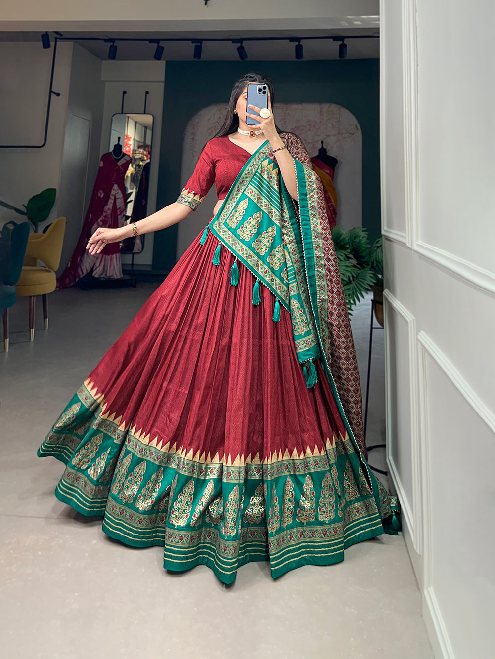 Royal Red and Emerald Green Traditional Lehenga Ensemble