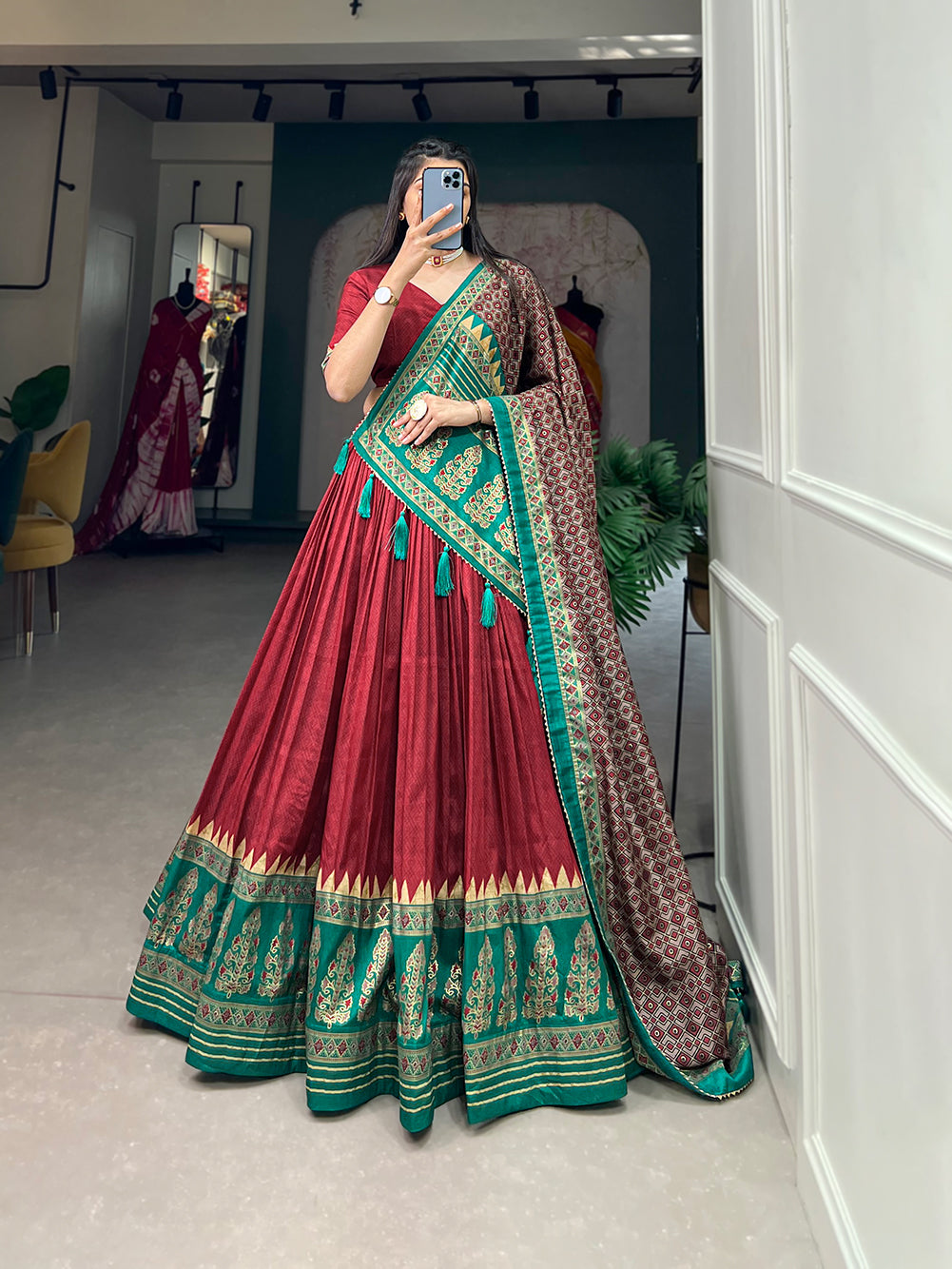 Royal Red and Emerald Green Traditional Lehenga Ensemble