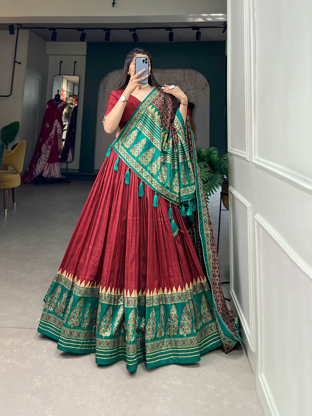 Royal Red and Emerald Green Traditional Lehenga Ensemble