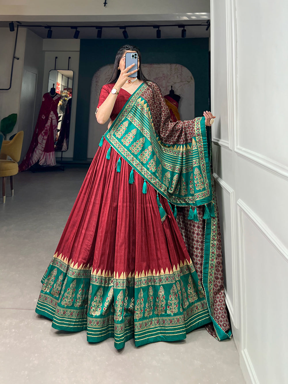Royal Red and Emerald Green Traditional Lehenga Ensemble