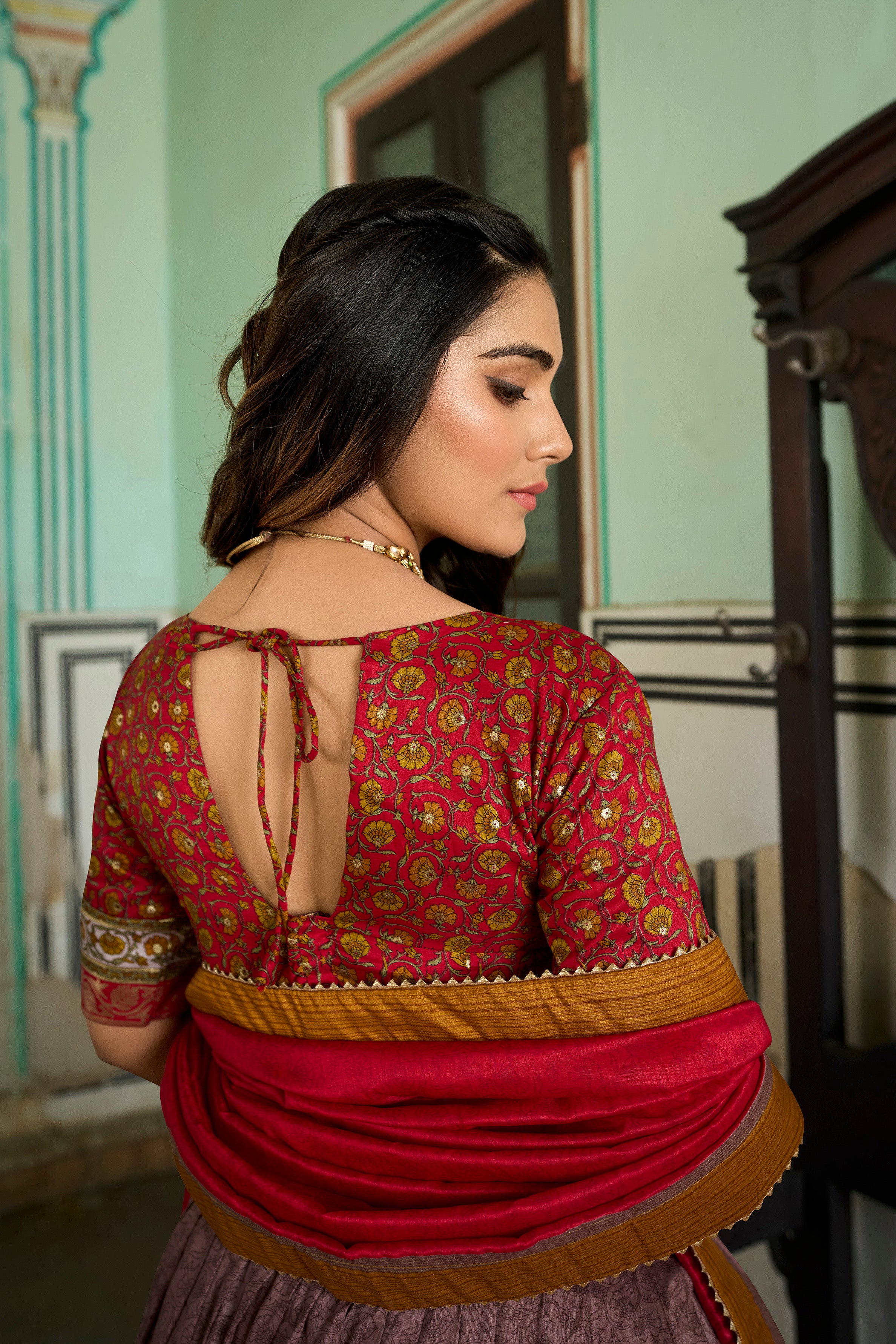Vintage Mauve and Crimson Elegance Lehenga Ensemble