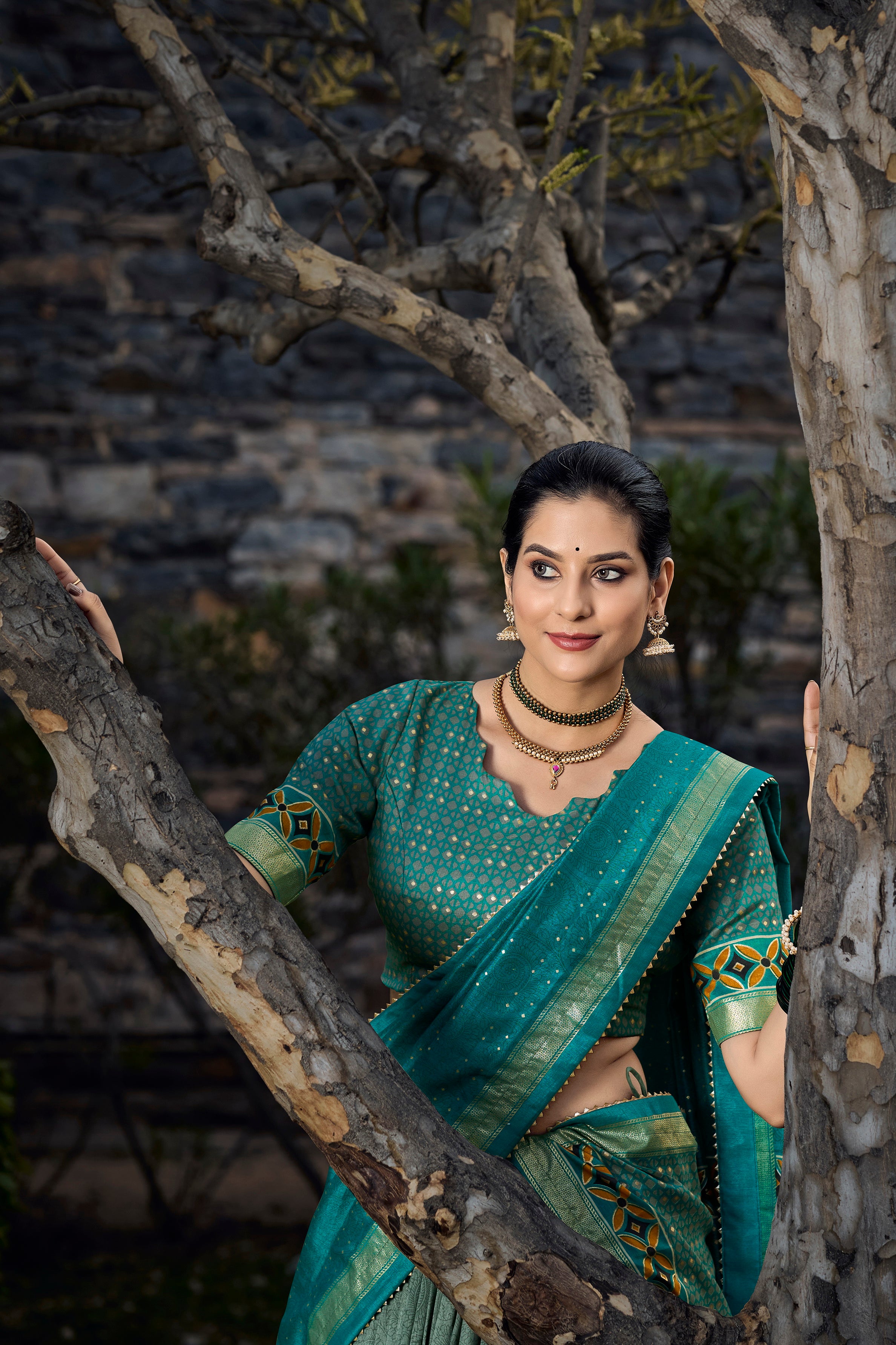 Graceful Green and Teal Traditional Lehenga Ensemble