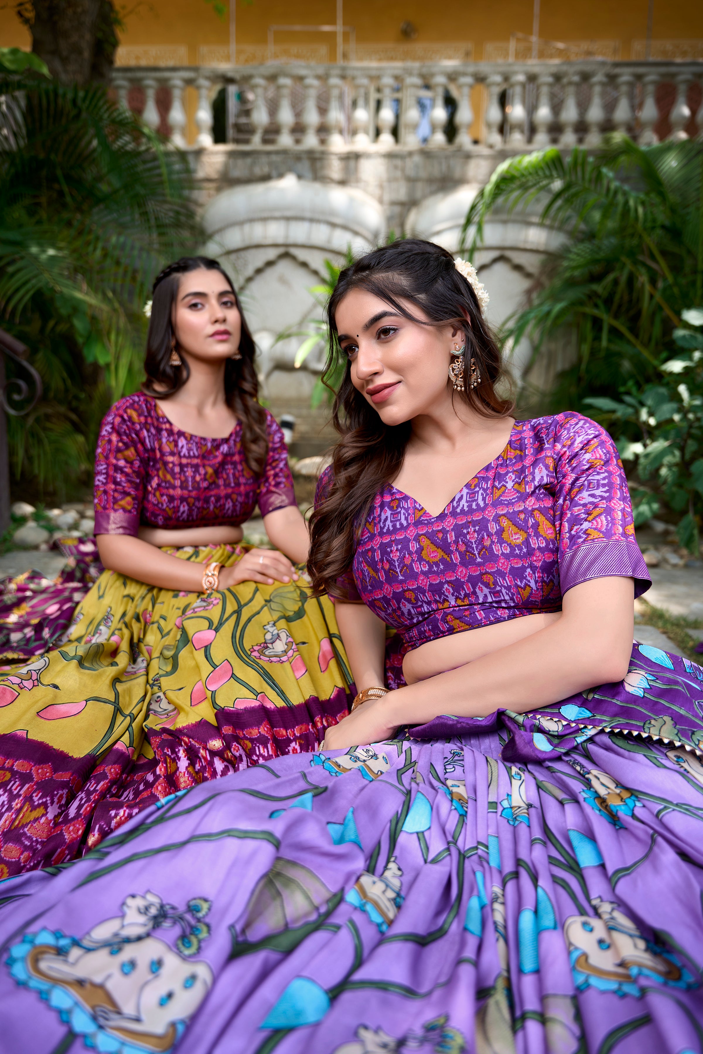 Vibrant Fusion Lehenga in Pink & Navy with Artistic Motifs