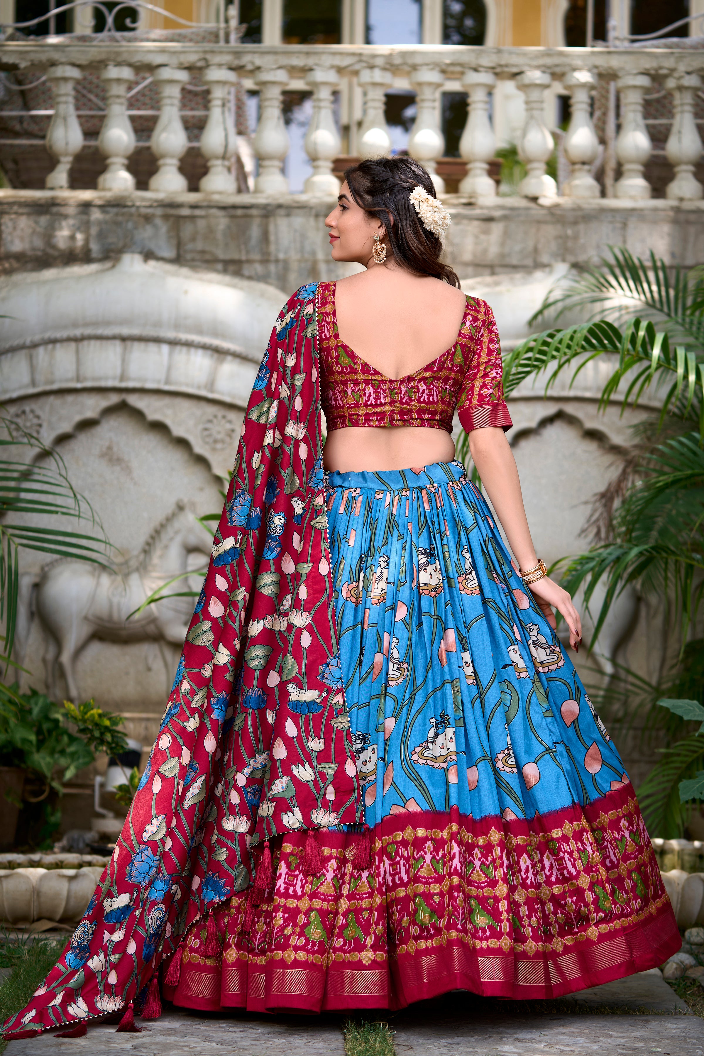 Vibrant Fusion Lehenga in Pink & Navy with Artistic Motifs