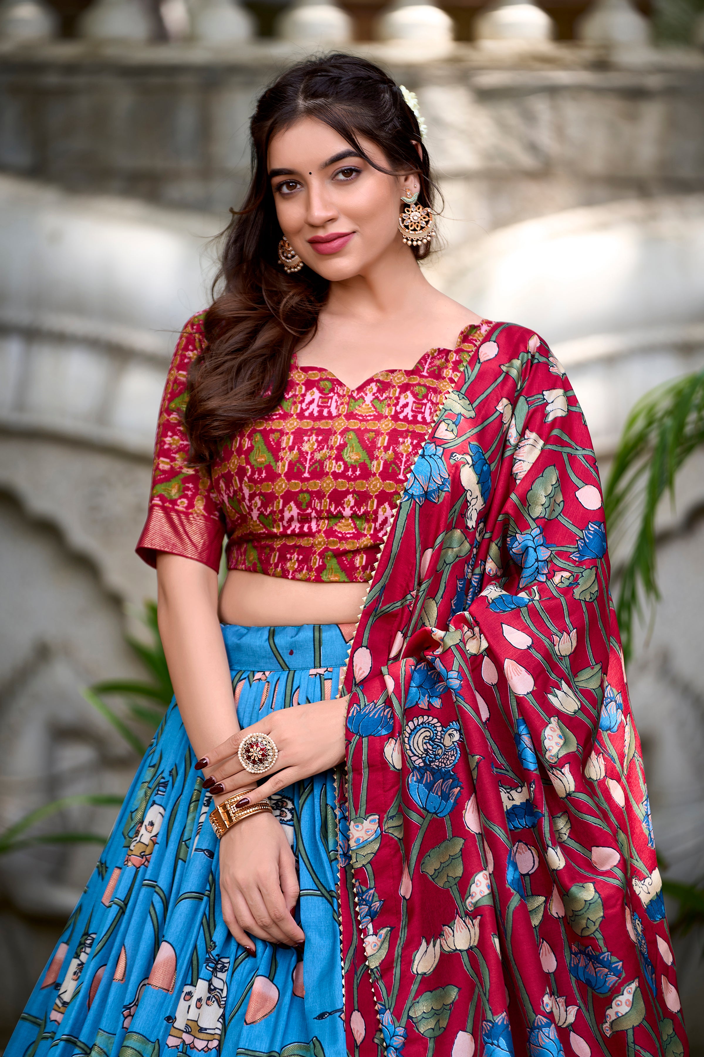 Vibrant Fusion Lehenga in Pink & Navy with Artistic Motifs