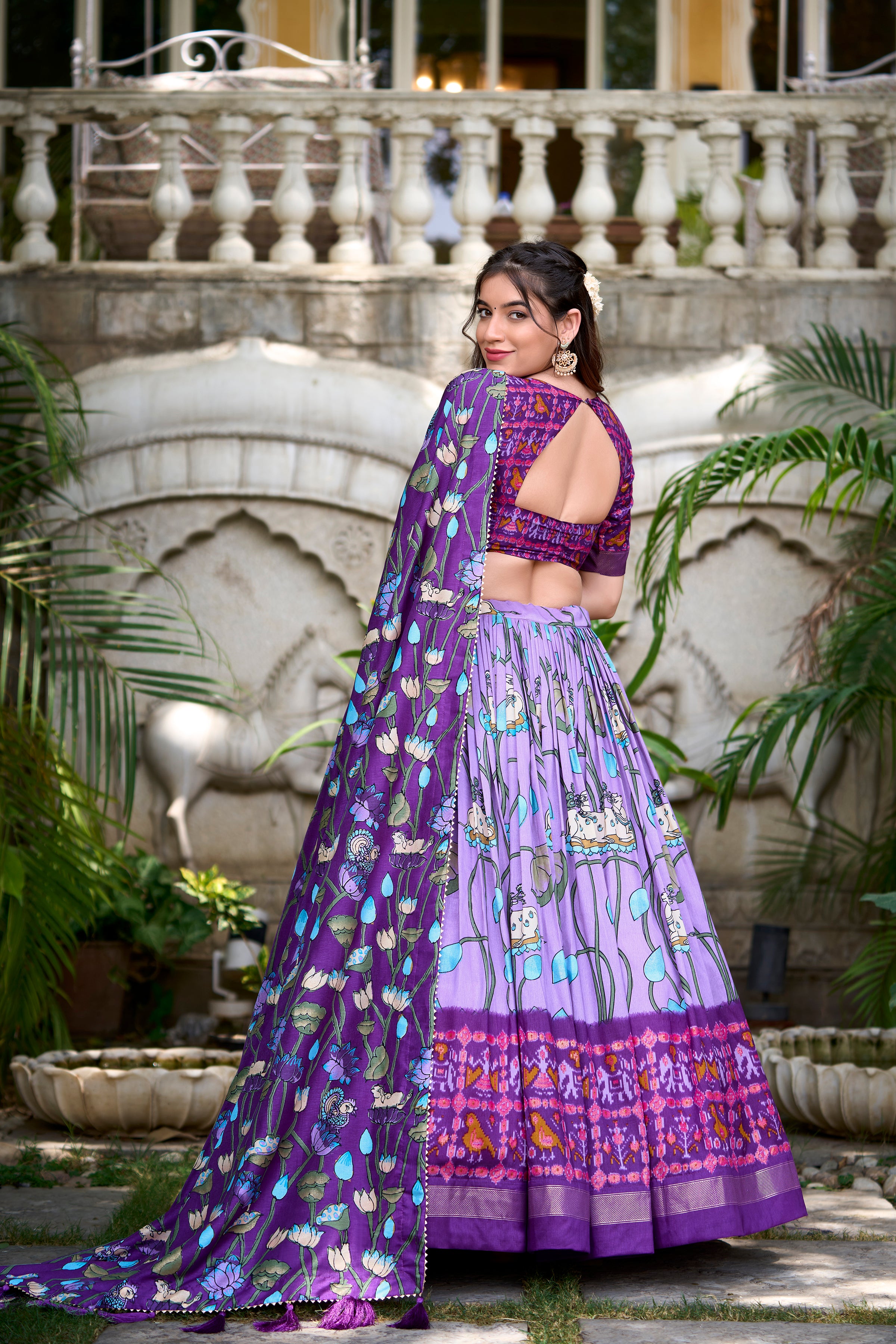 Vibrant Fusion Lehenga in Pink & Navy with Artistic Motifs