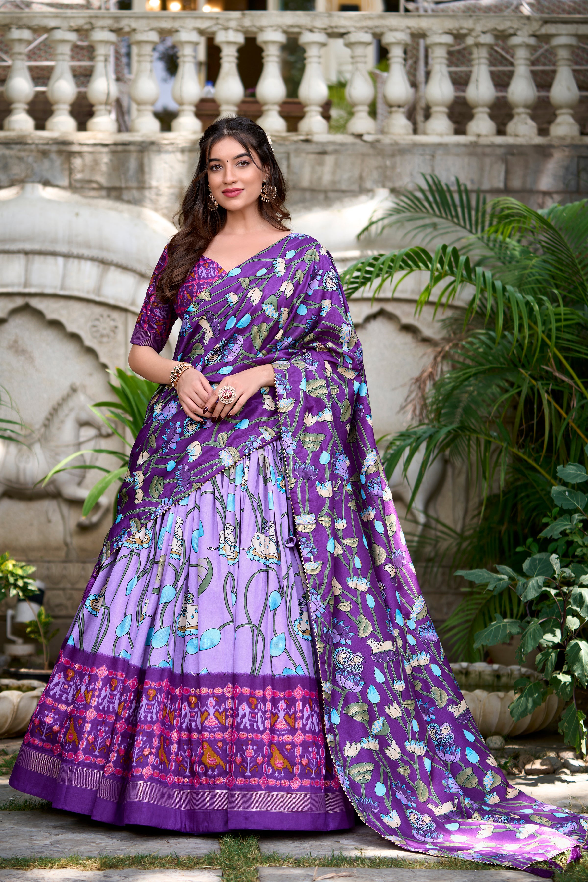 Vibrant Fusion Lehenga in Pink & Navy with Artistic Motifs
