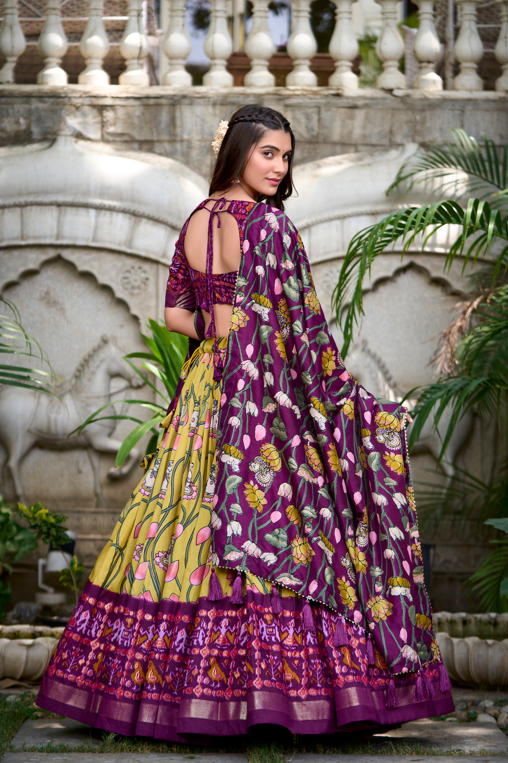 Vibrant Fusion Lehenga in Pink & Navy with Artistic Motifs