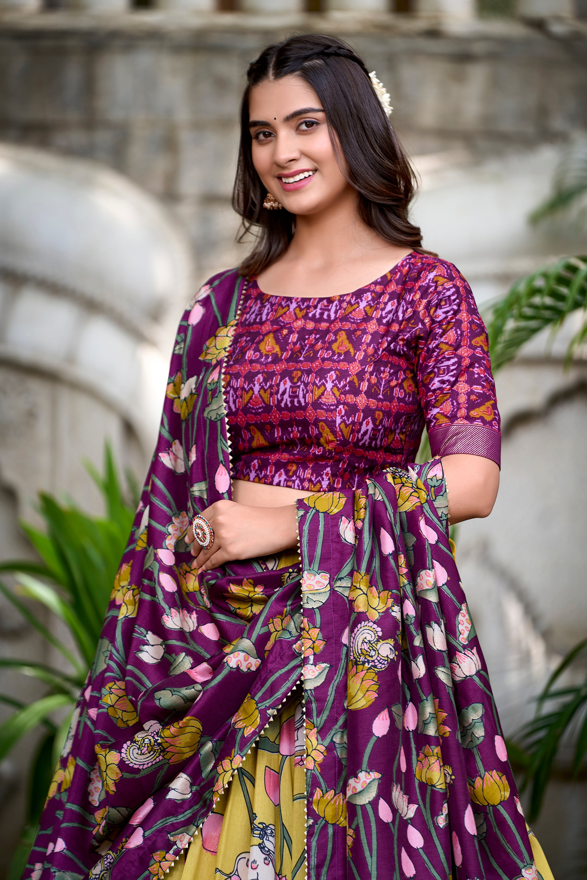 Vibrant Fusion Lehenga in Pink & Navy with Artistic Motifs