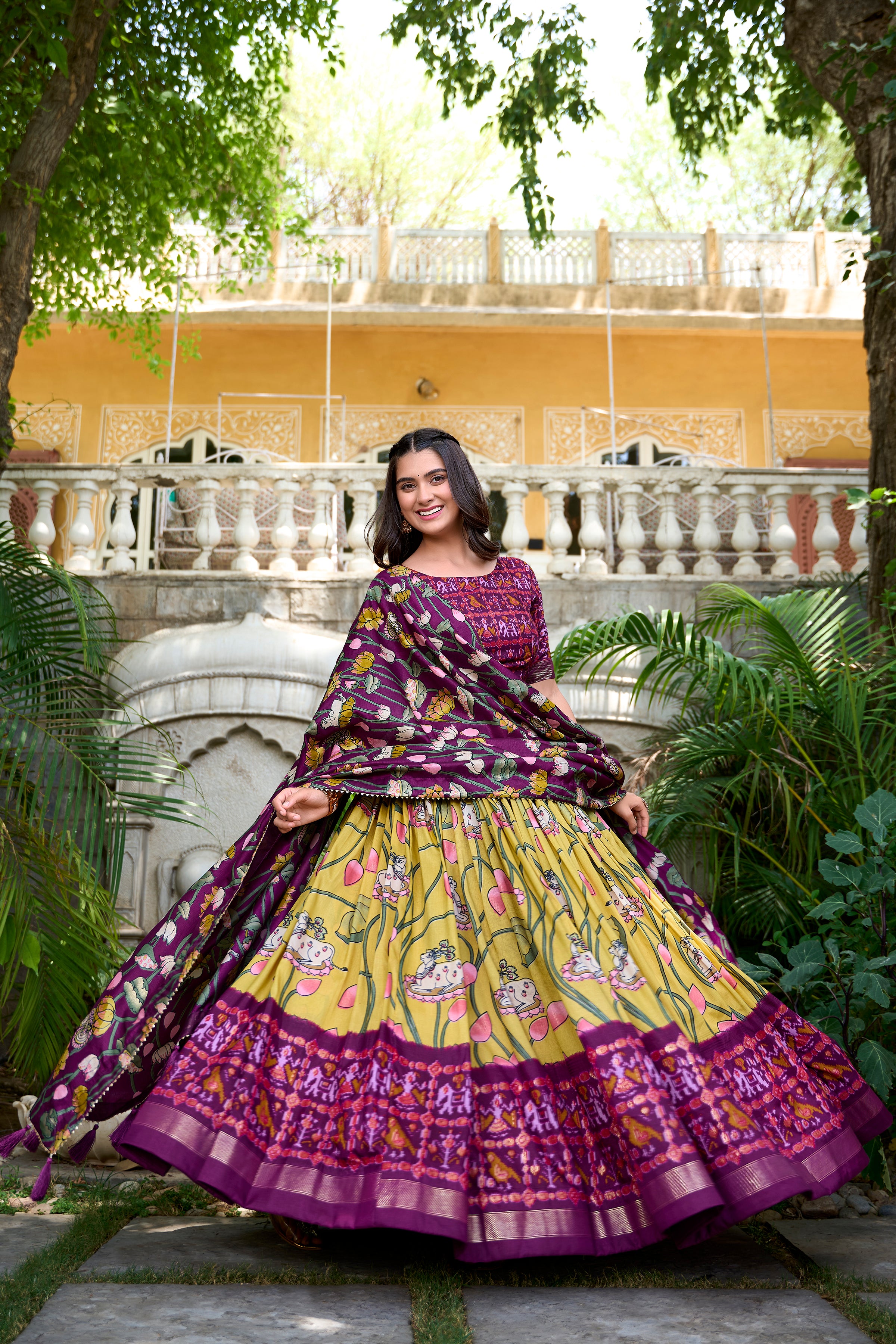 Vibrant Fusion Lehenga in Pink & Navy with Artistic Motifs